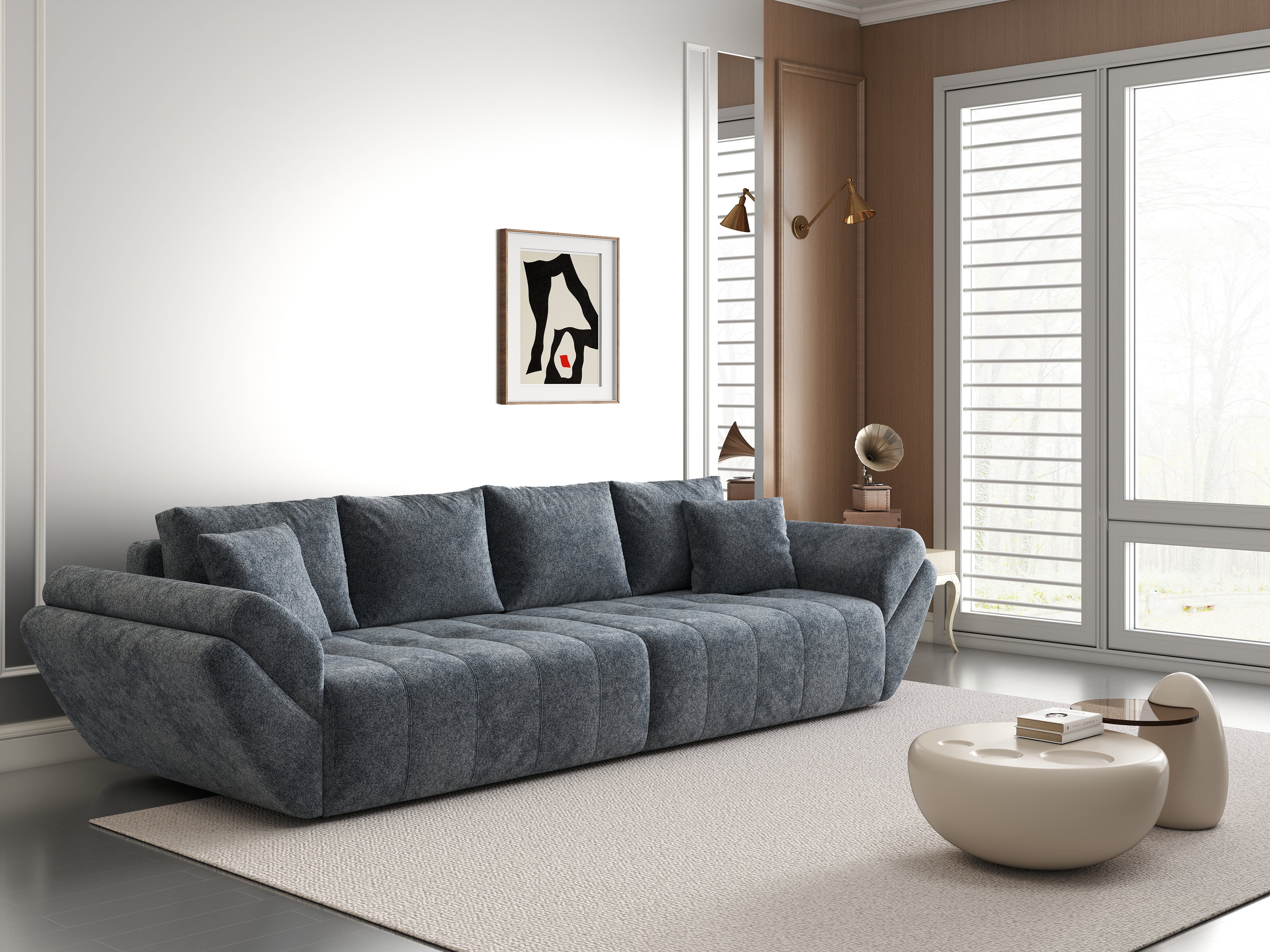 Canapea extensibilă dumonde cu ladă de depozitare si sezut confortabil din spuma HR, Berlin Euphoria Graphit 300x100 cm Fabrica