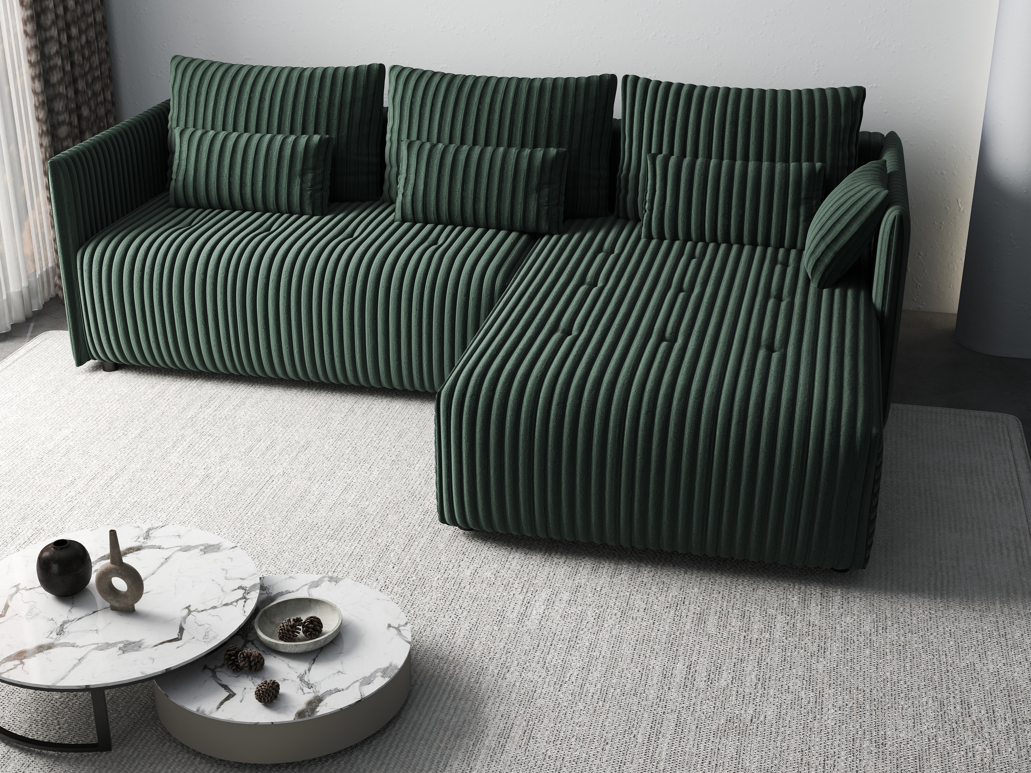 Colțar extensibil dumonde cu ladă de depozitare si sezut confortabil din spuma HR, Malta Ambience Verde 235x185 cm Fabrica