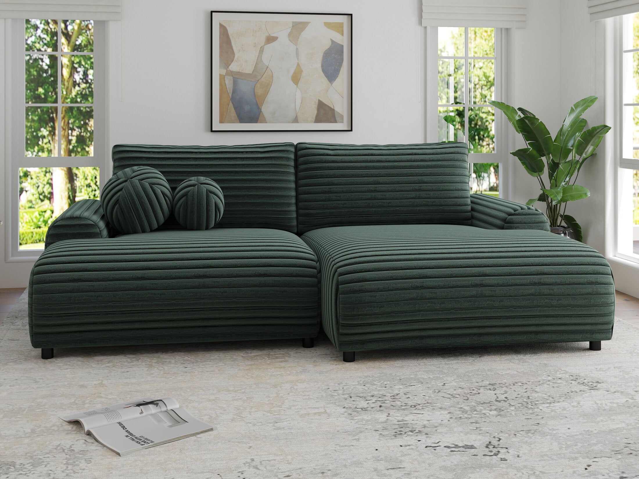 Colțar extensibil dumonde cu ladă de depozitare și șezut confortabil din spumă HR, Carlo Ambience Verde 240x145 cm II