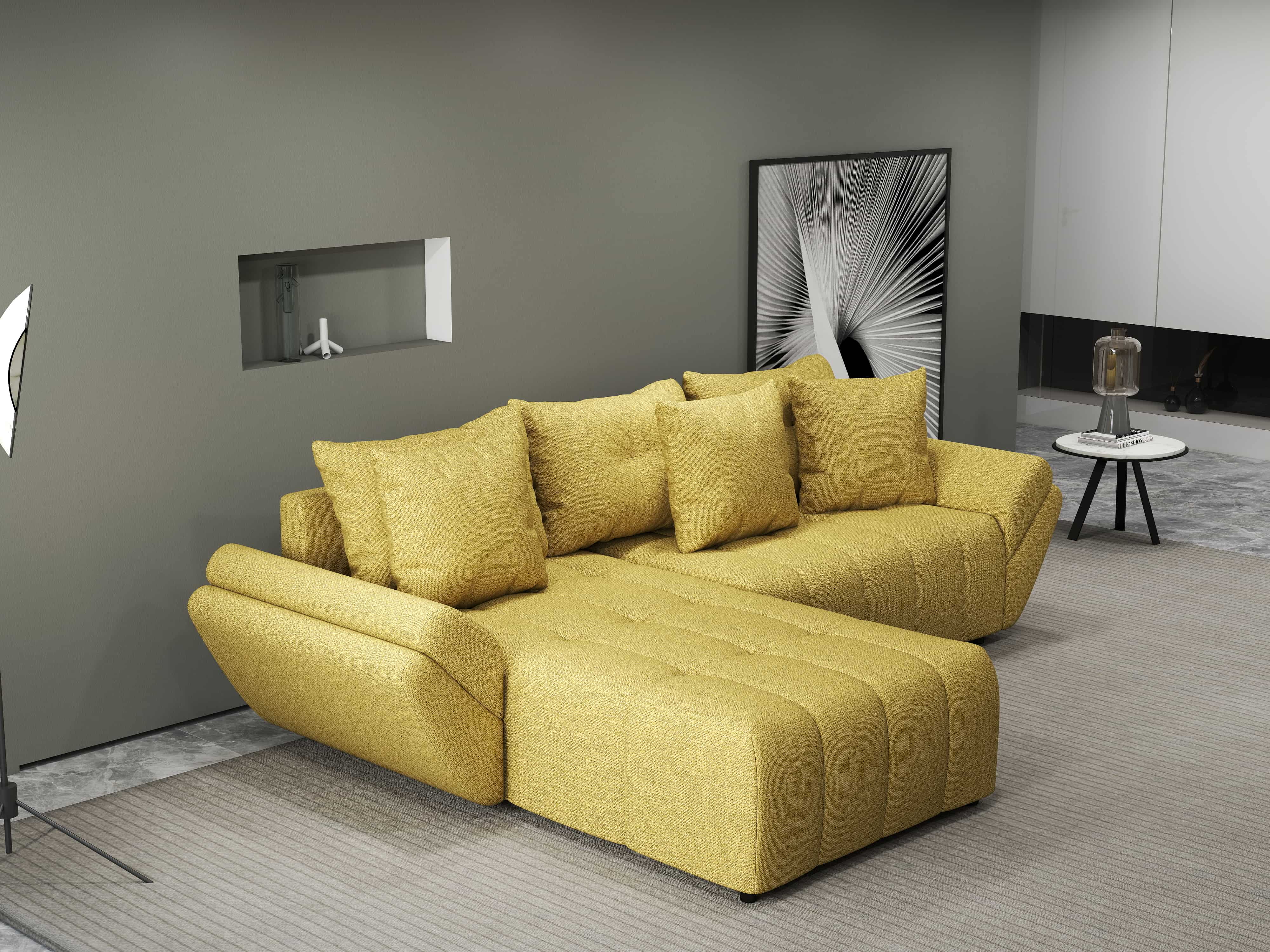 Colțar extensibil dumonde cu ladă de depozitare si sezut confortabil din spuma HR, Berlin Enjoy Melon 280x185 cm Fabrica