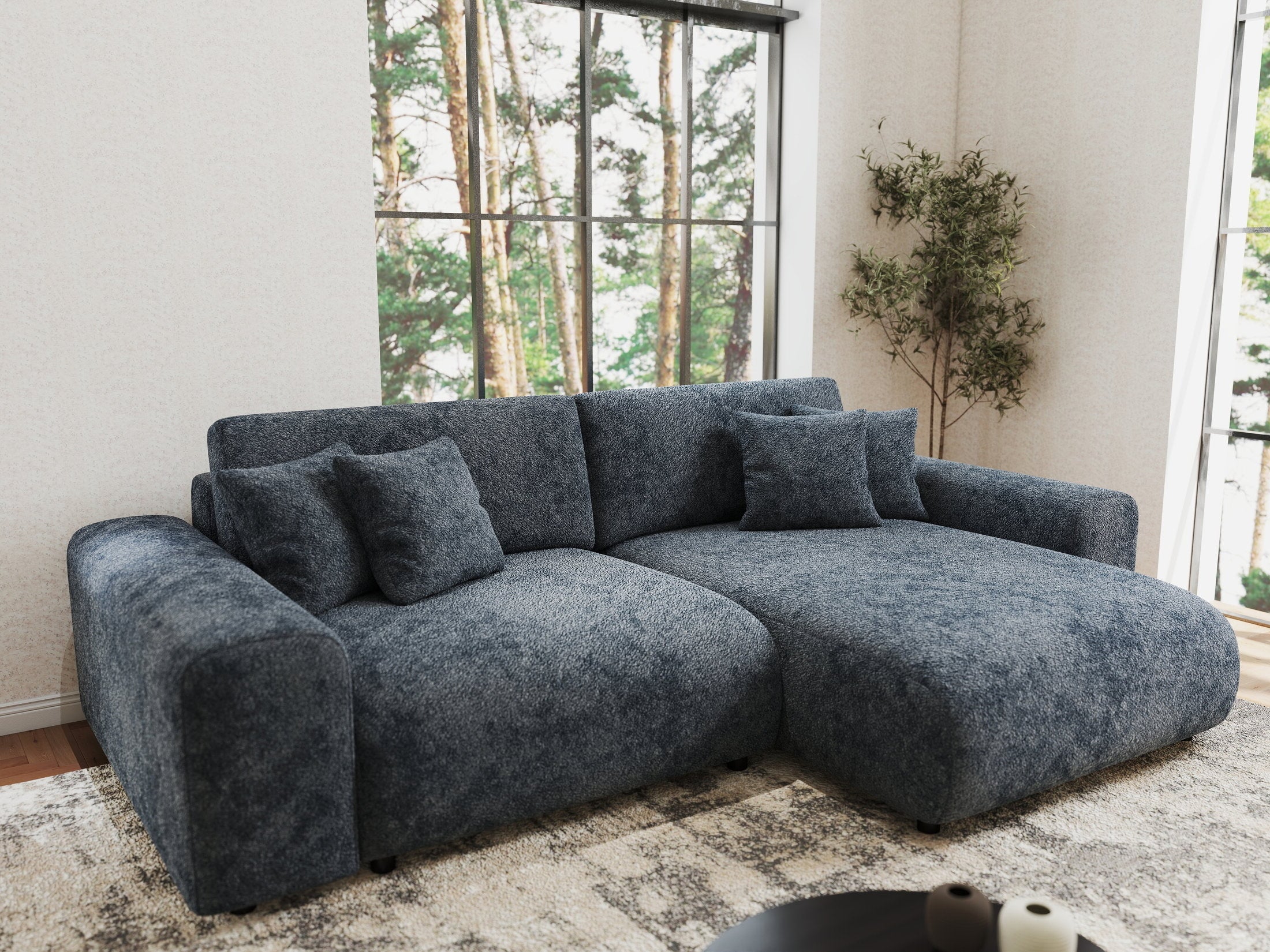 Colțar extensibil dumonde cu ladă de depozitare si sezut confortabil din spuma HR, Sarina Euphoria Gri Grafit 255x168 cm II