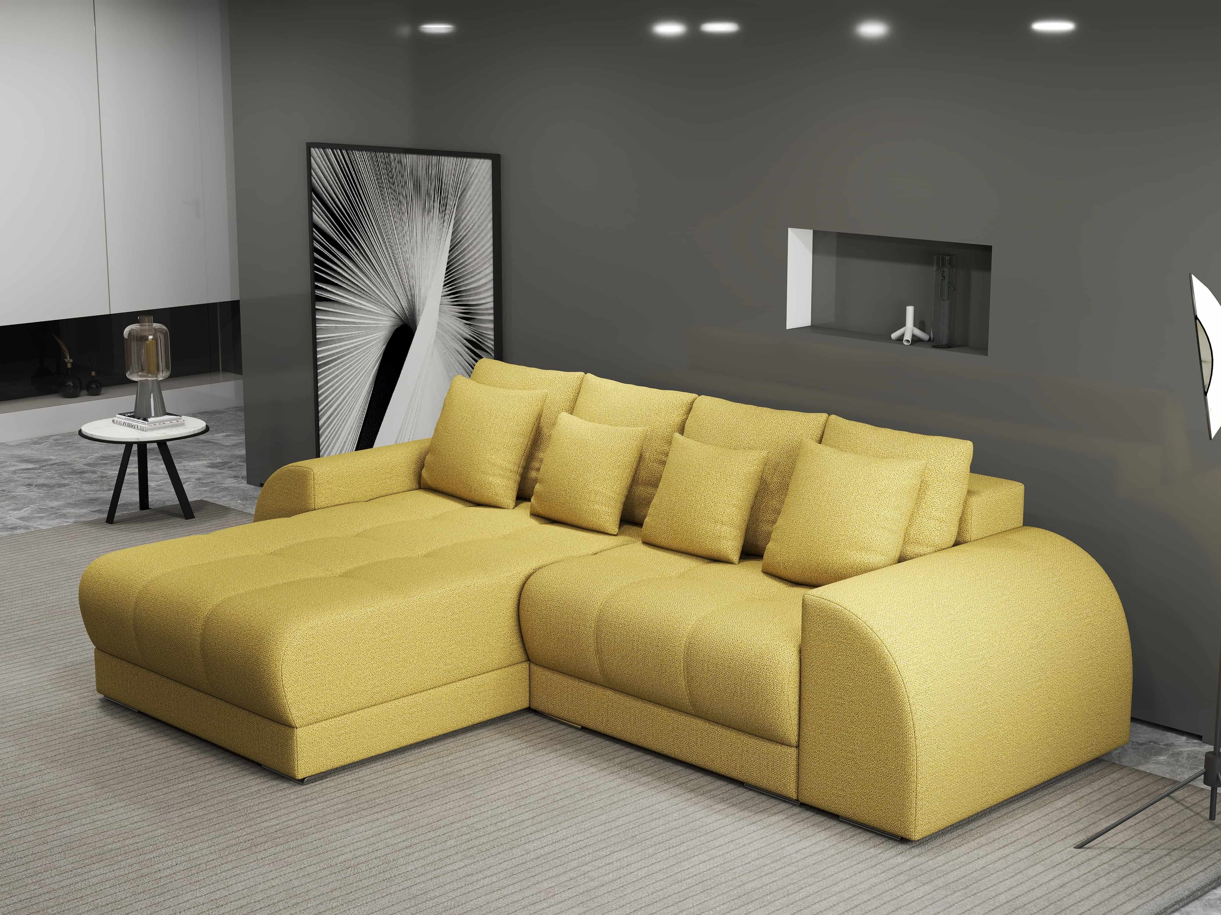 Colțar extensibil dumonde cu ladă de depozitare si sezut confortabil din spuma HR, Verona Enjoy Melon 290x185 cm Fabrica