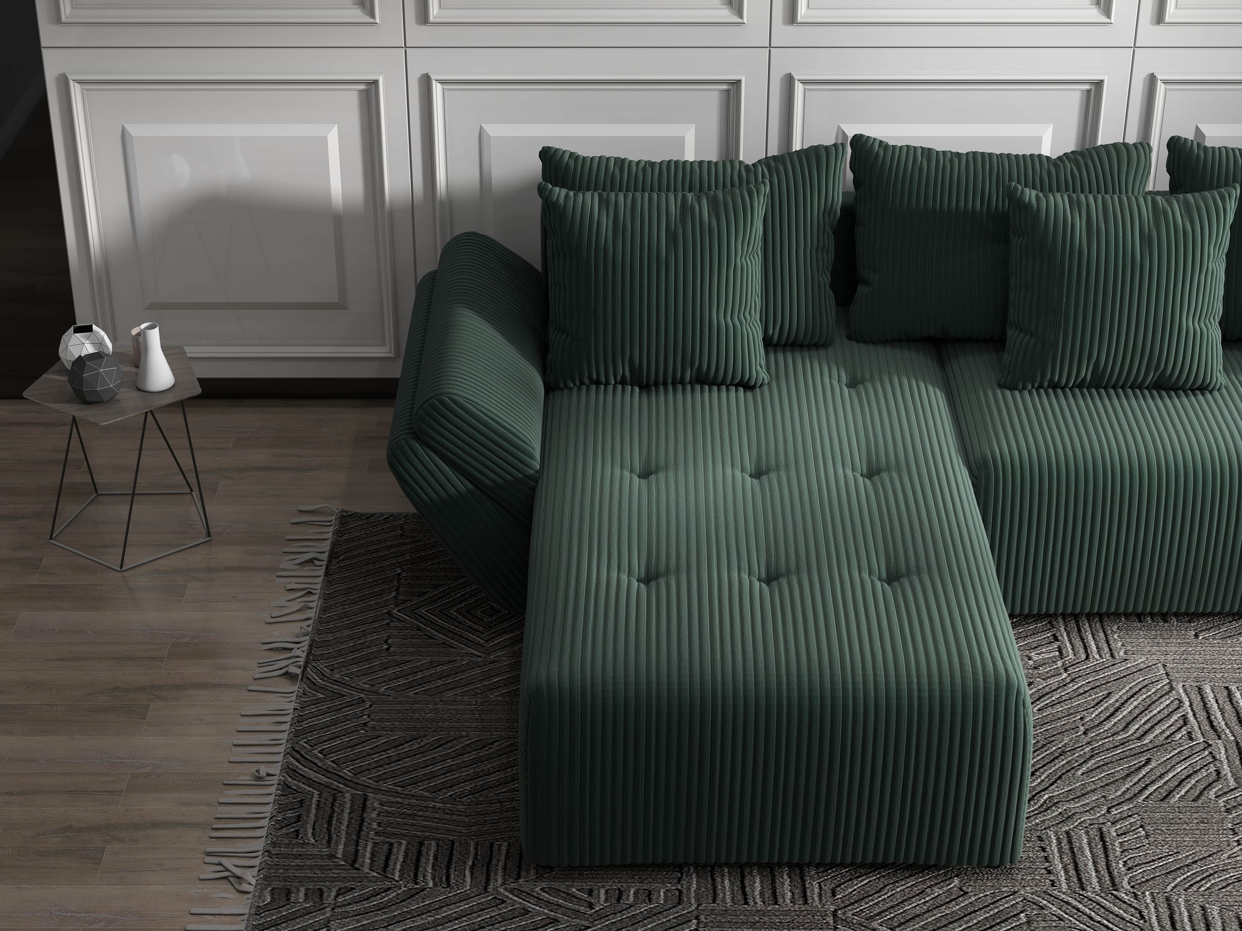 Colțar extensibil dumonde cu ladă de depozitare si sezut confortabil din spuma HR, Berlin Ambience Verde 280x185 cm Fabrica