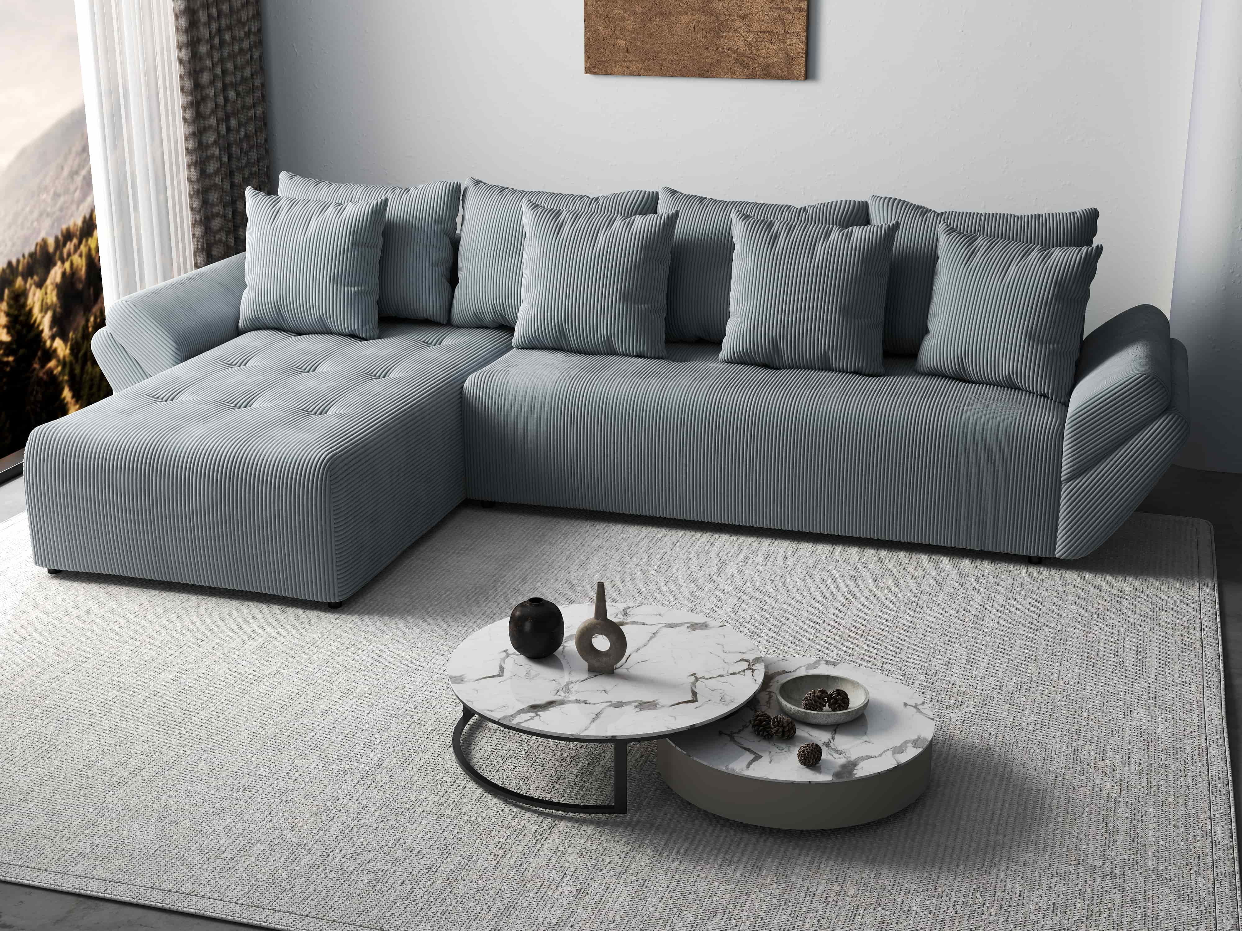 Colțar extensibil dumonde cu ladă de depozitare si sezut confortabil din spuma HR, Berlin XL Zoom Grey 350x185 cm Fabrica