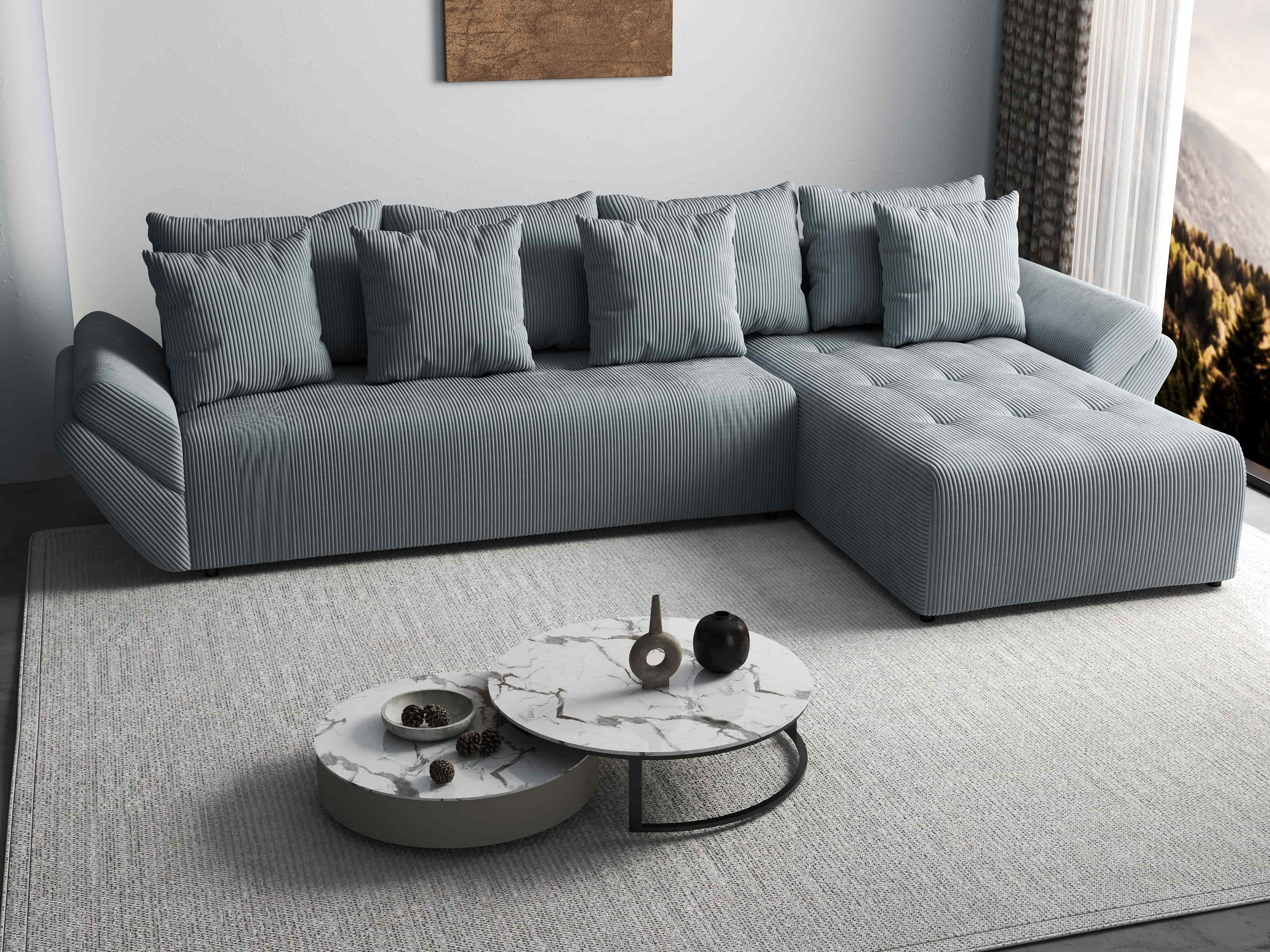 Colțar extensibil dumonde cu ladă de depozitare si sezut confortabil din spuma HR, Berlin XL Zoom Grey II 350x185 cm Fabrica