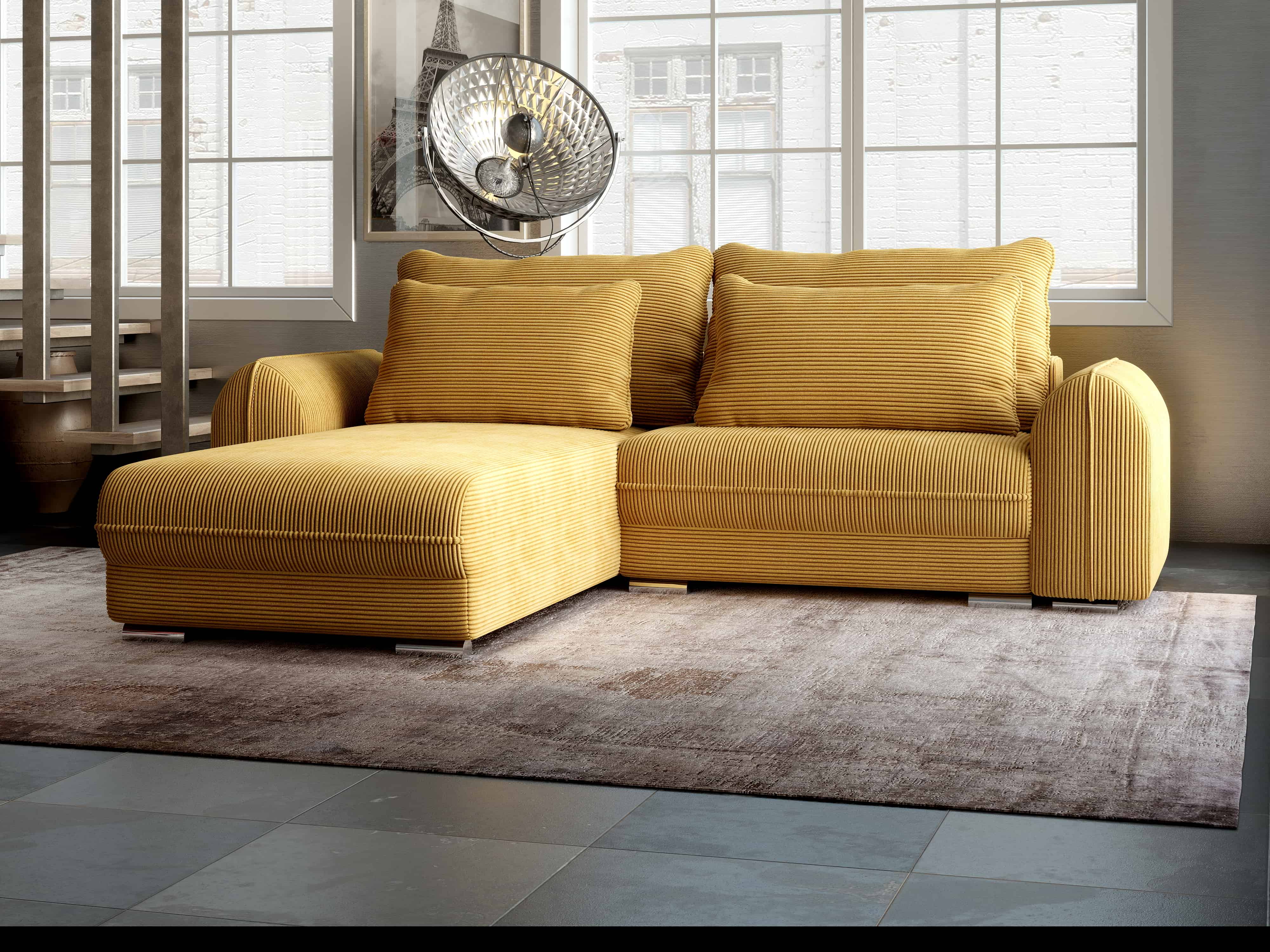 Colțar extensibil dumonde cu ladă de depozitare si sezut confortabil din spuma HR, Denver Zoom Mustar 275x185 cm Fabrica