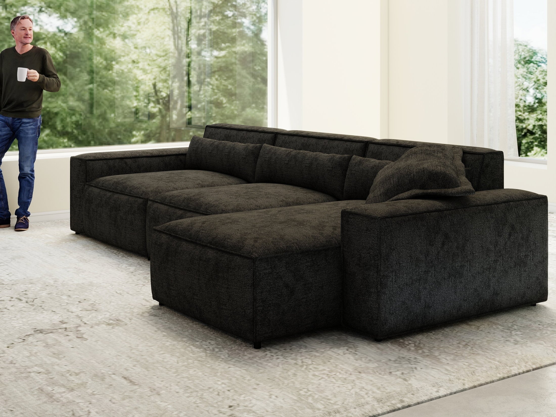 Colțar dumonde cu sezut confortabil din spuma HR, Marvelo XL Enjoy Black 366x175 cm II