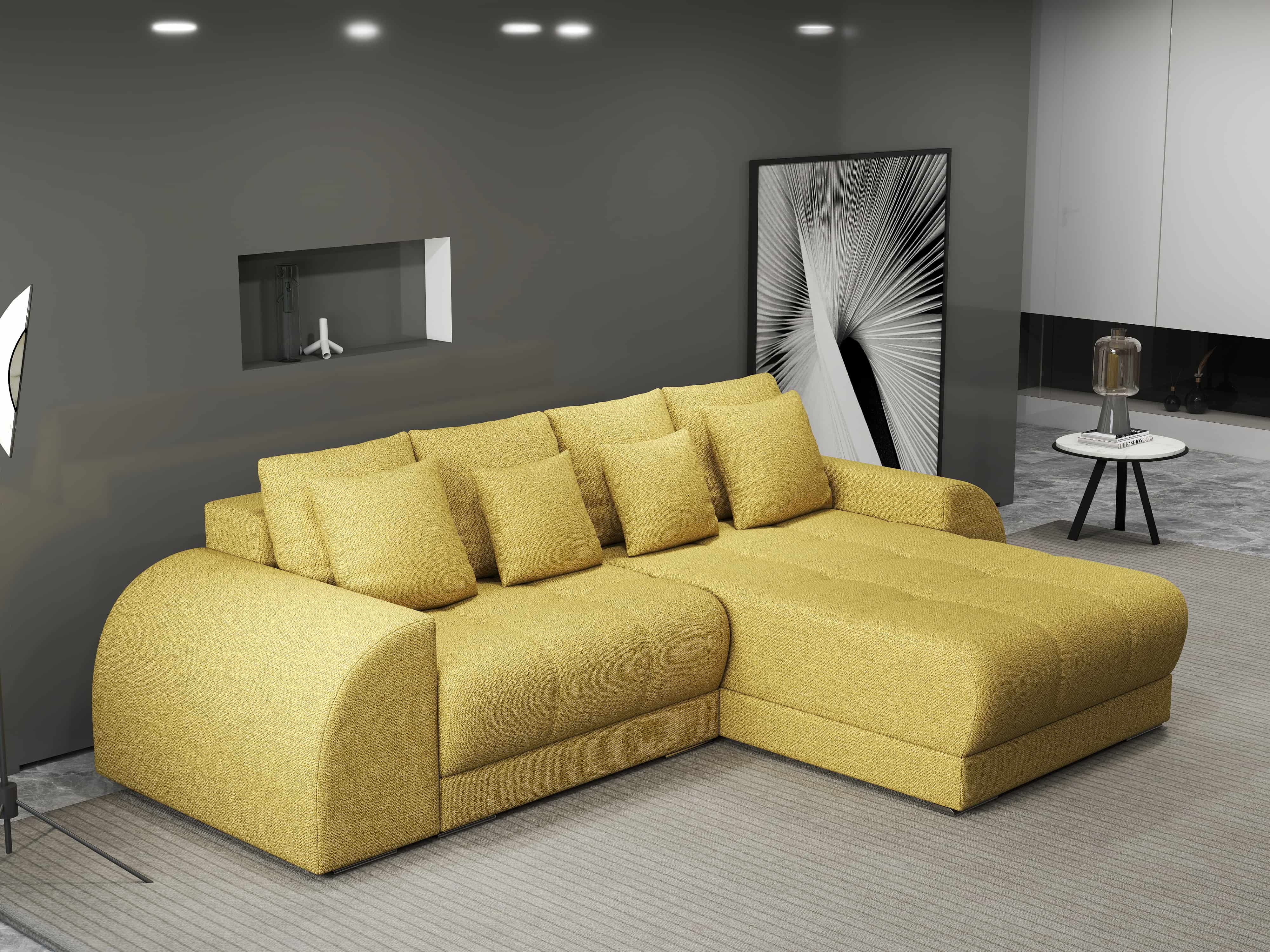 Colțar extensibil dumonde cu ladă de depozitare si sezut confortabil din spuma HR, Verona Enjoy Melon II 290x185 cm Fabrica