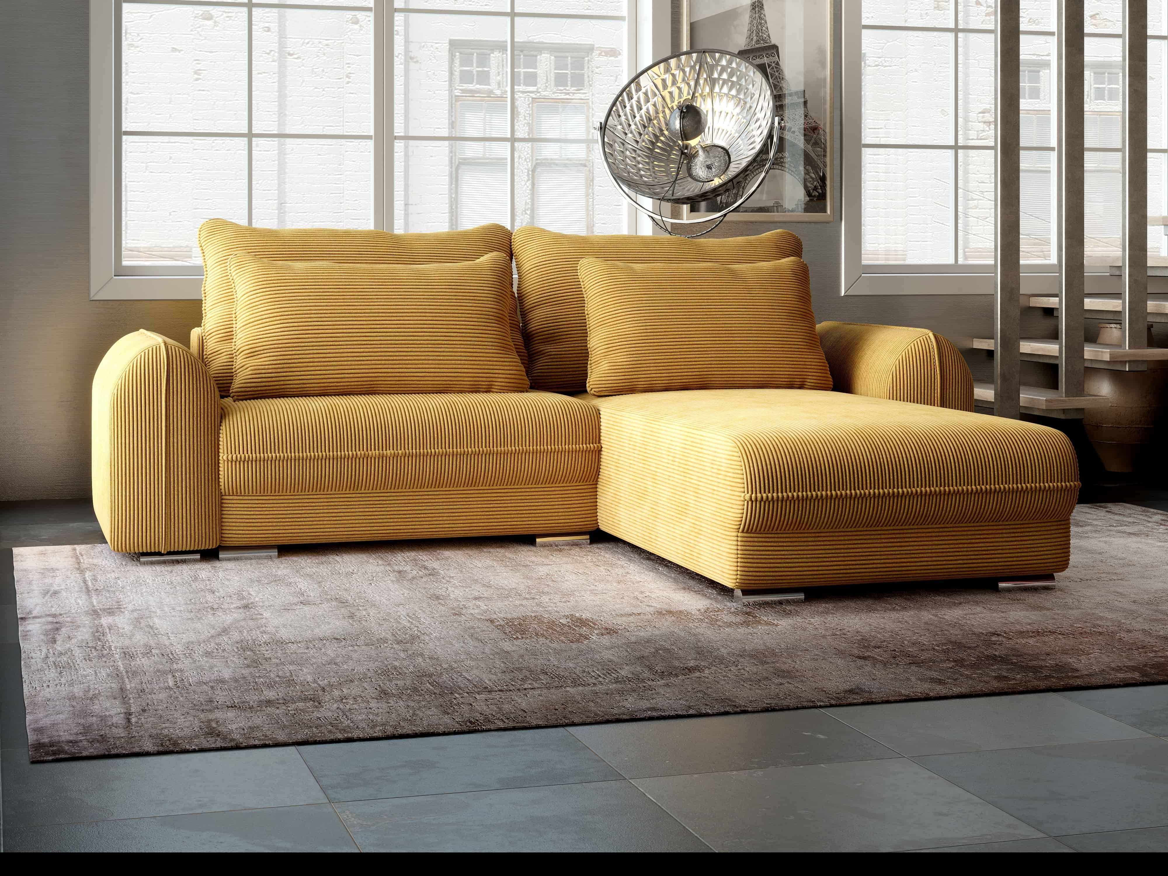 Colțar extensibil dumonde cu ladă de depozitare si sezut confortabil din spuma HR, Denver Zoom Mustar 275x185 cm II Fabrica