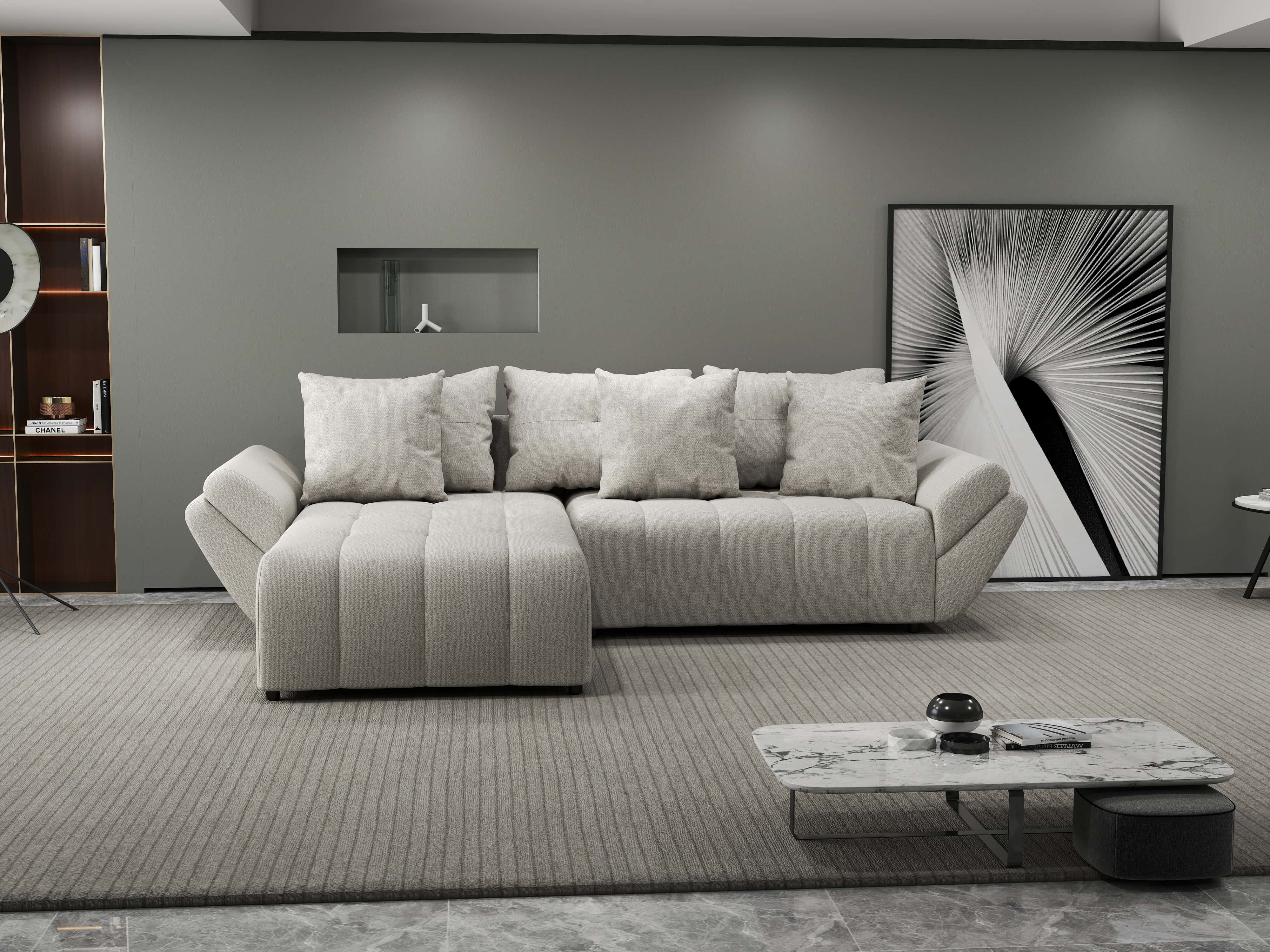 Colțar extensibil dumonde cu ladă de depozitare si sezut confortabil din spuma HR, Berlin Enjoy Bej 280x185 cm Fabrica