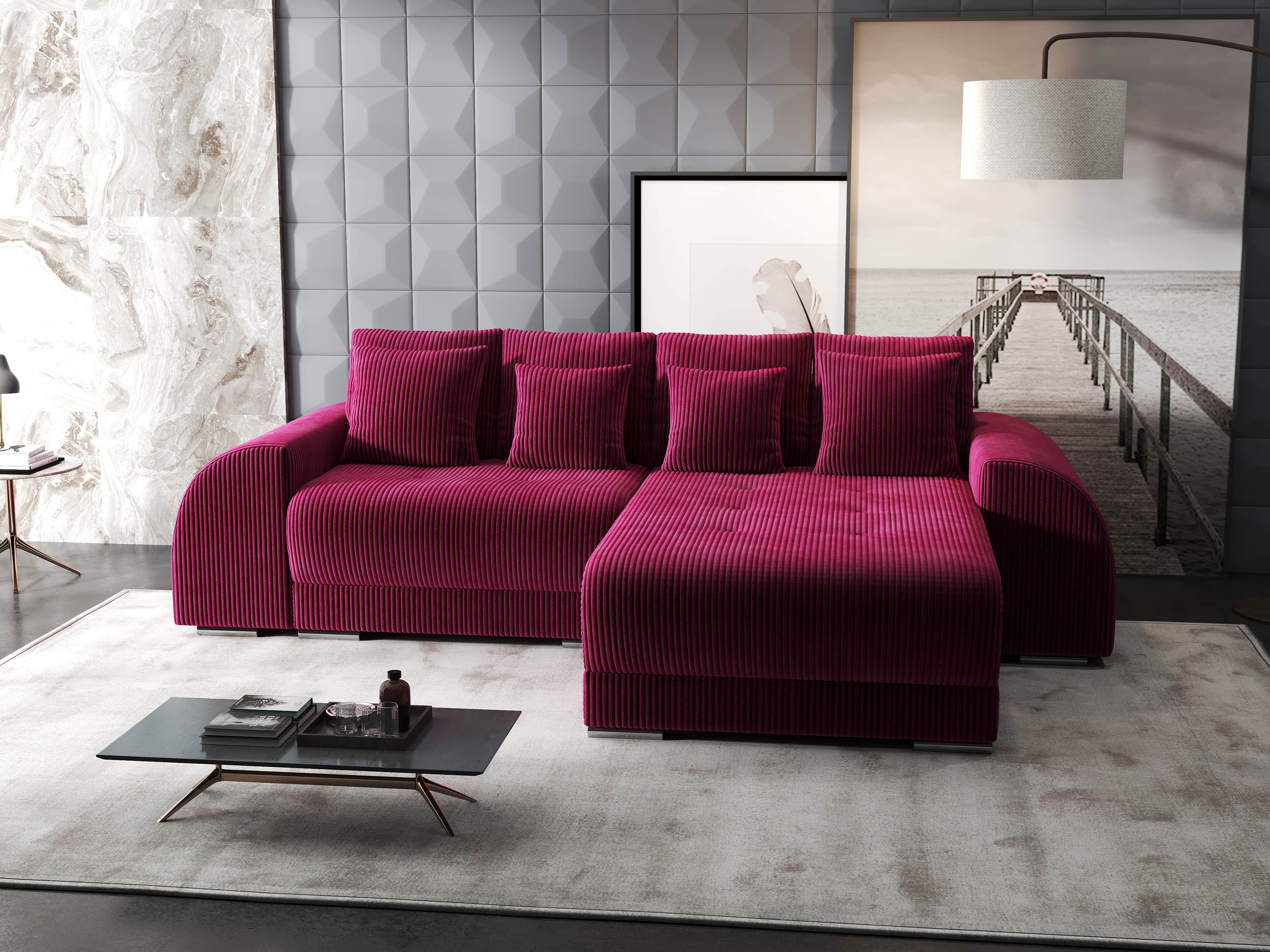 Colțar extensibil dumonde cu ladă de depozitare si sezut confortabil din spuma HR, Verona Zoom Rosu II 290x185 cm Fabrica