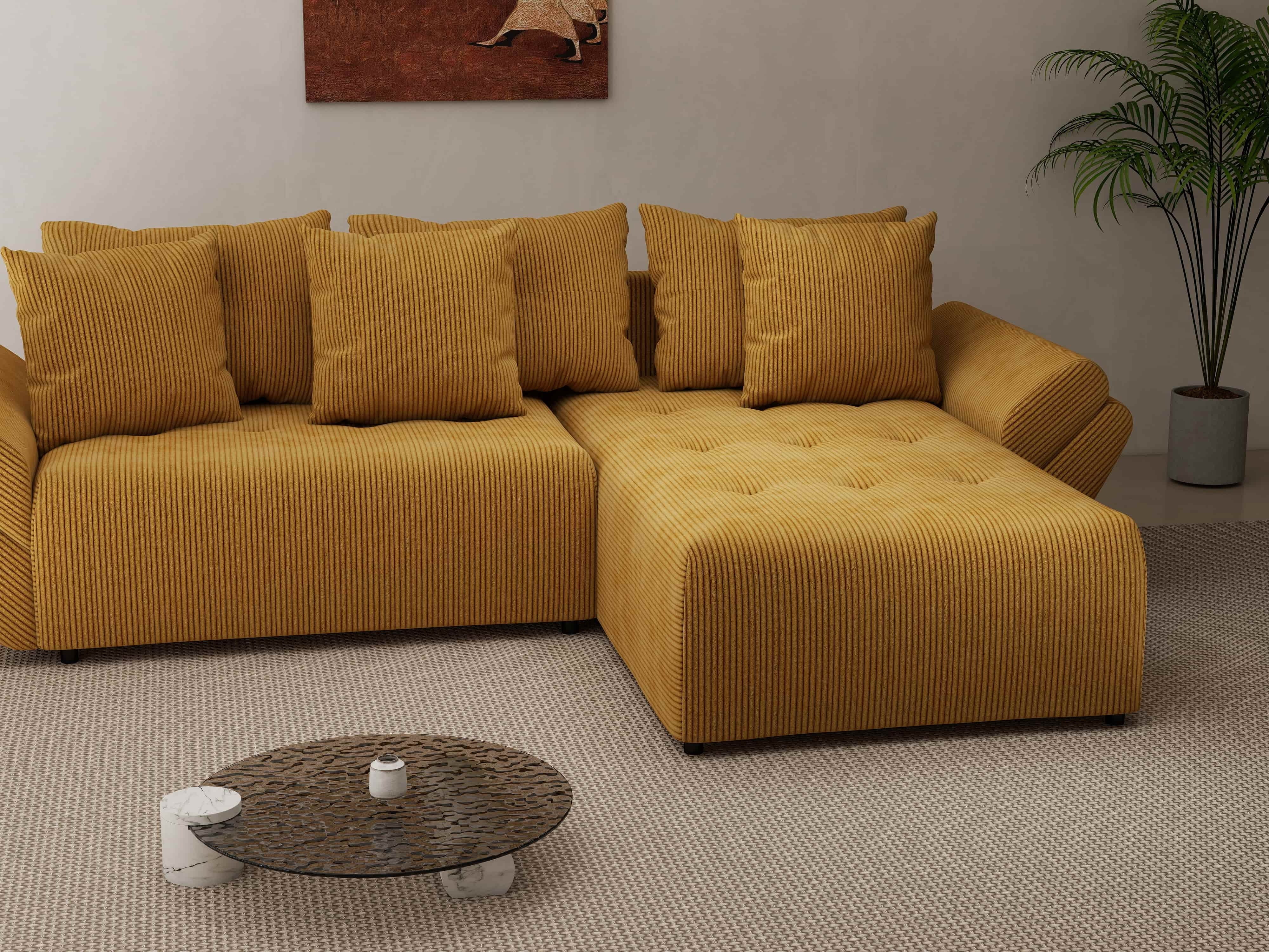 Colțar extensibil dumonde cu ladă de depozitare si sezut confortabil din spuma HR, Berlin Zoom Mustar 280x185 cm II Fabrica