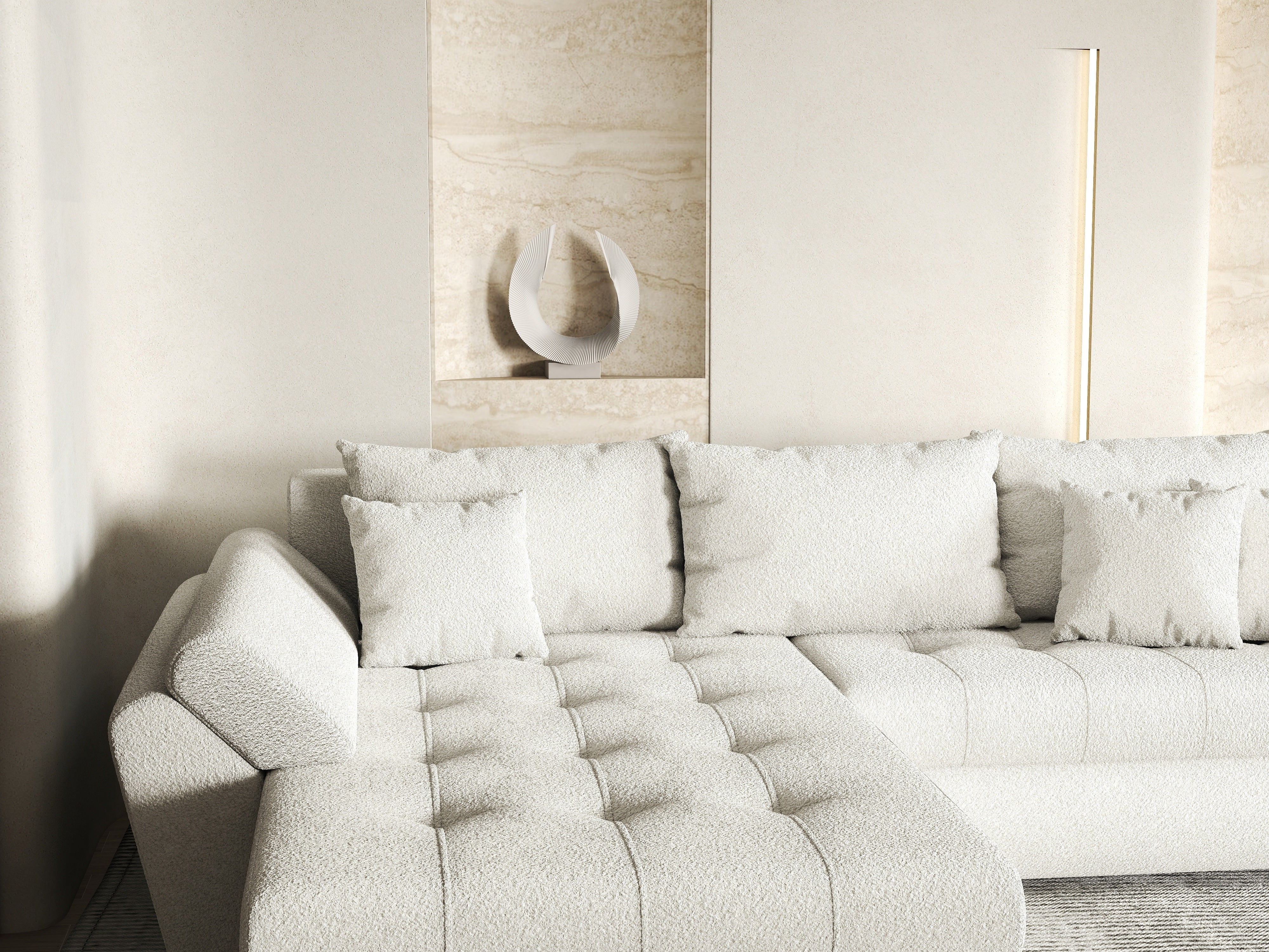 Colțar extensibil dumonde cu ladă de depozitare si sezut confortabil din spuma HR, Loana Euphoria Ivory 270x185 cm Fabrica