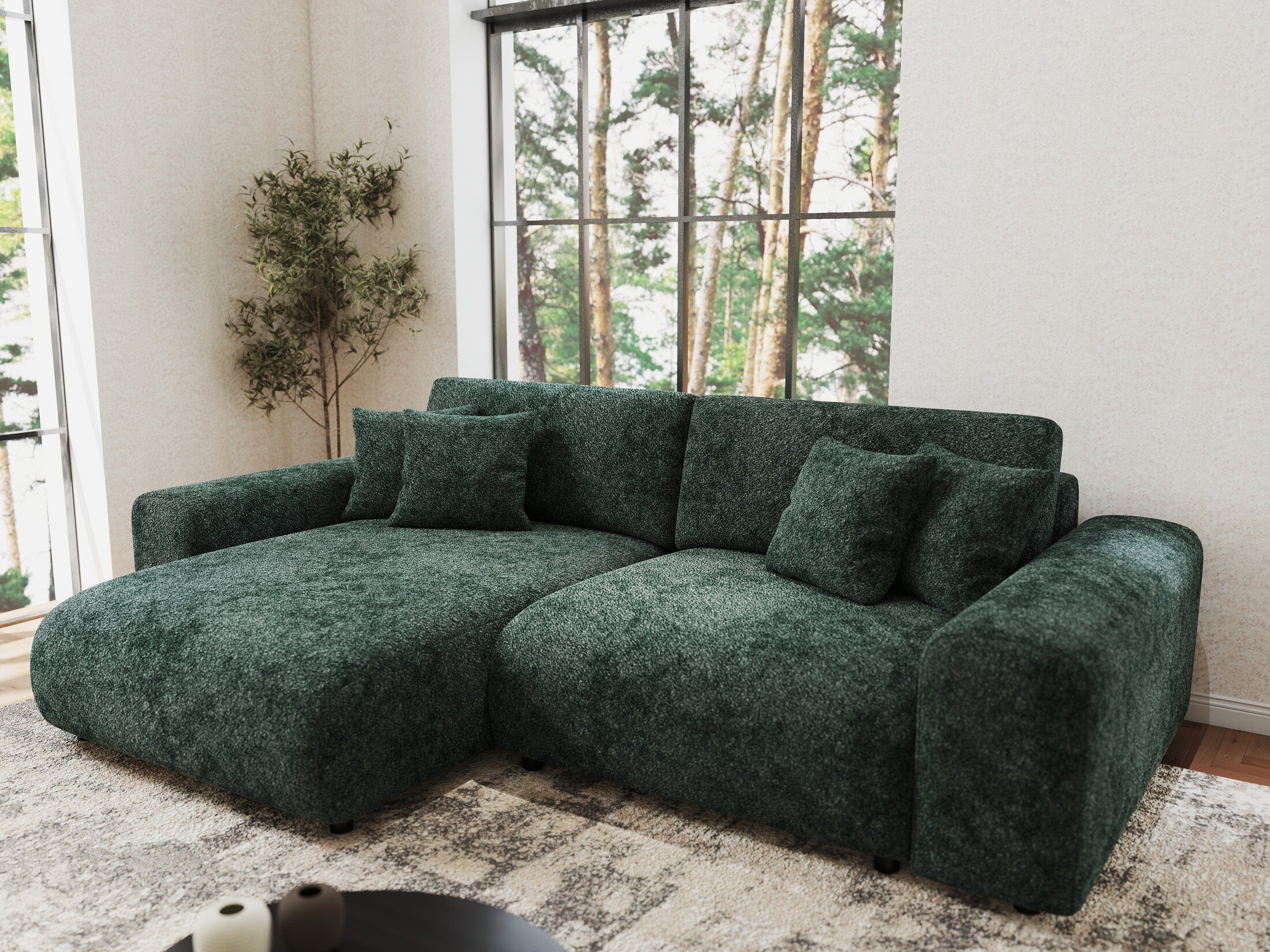 Colțar extensibil dumonde cu ladă de depozitare si sezut confortabil din spuma HR, Sarina Euphoria Verde 255x168 cm