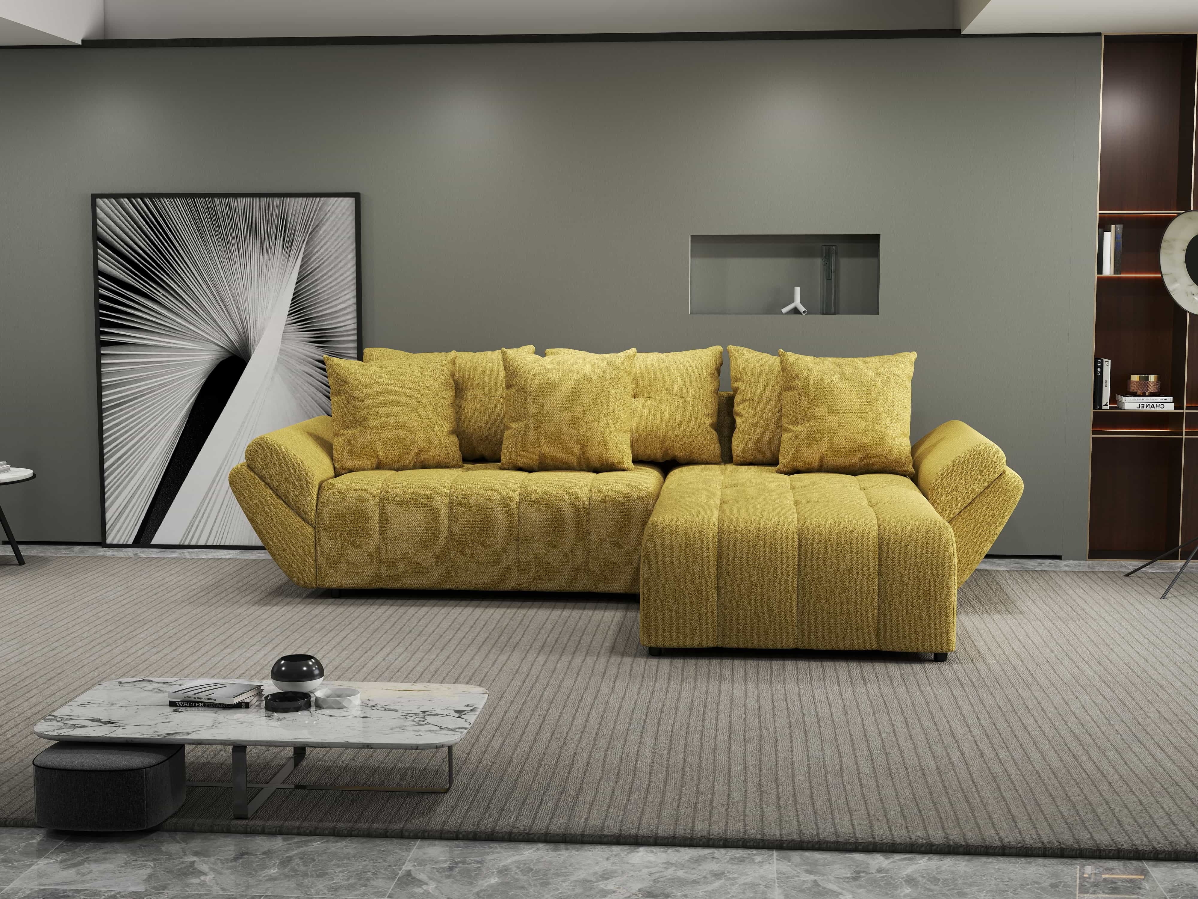 Colțar extensibil dumonde cu ladă de depozitare si sezut confortabil din spuma HR, Berlin Enjoy Melon 280x185 cm II Fabrica