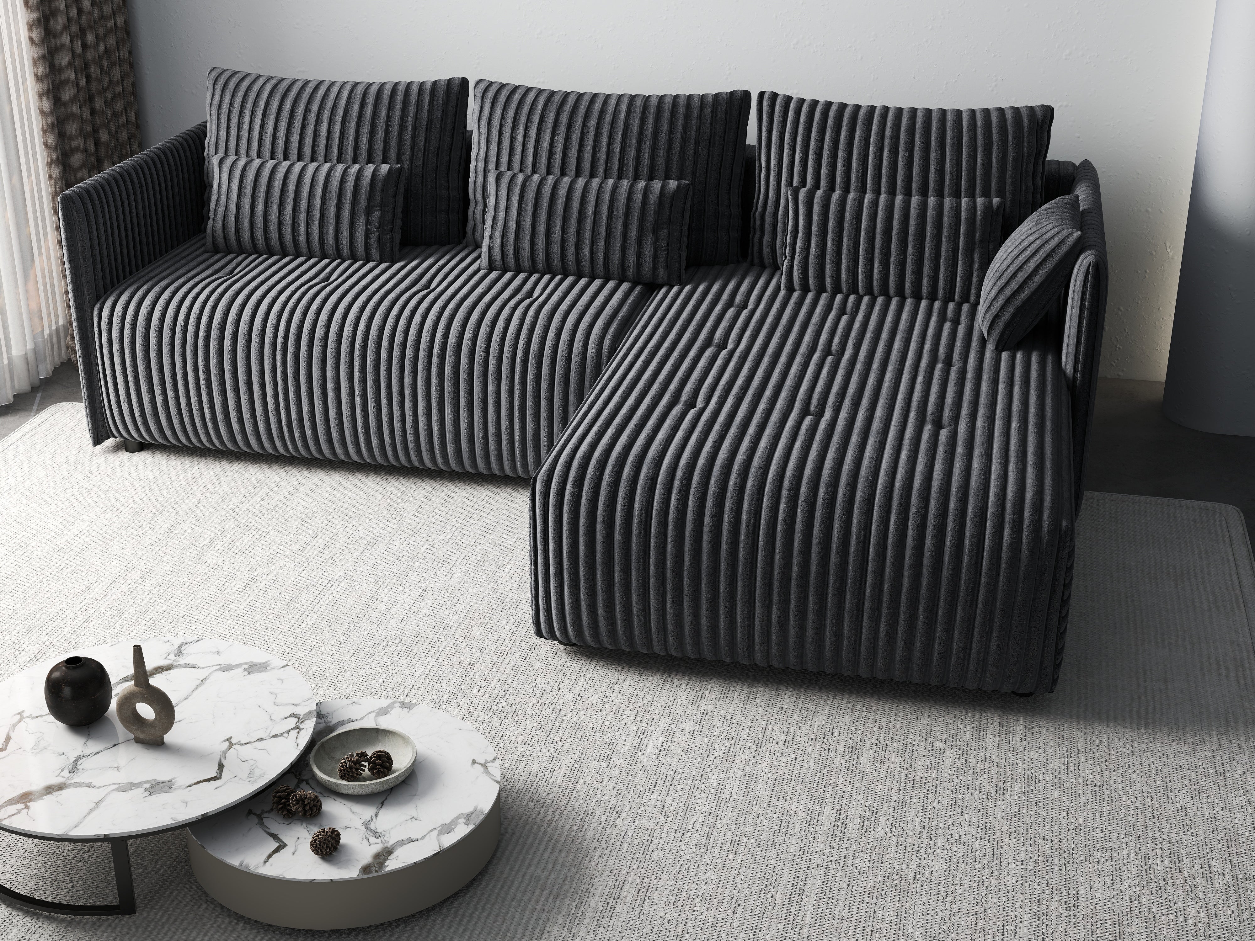 Colțar extensibil dumonde cu ladă de depozitare si sezut confortabil din spuma HR, Malta Ambience Grey 235x185 cm Fabrica