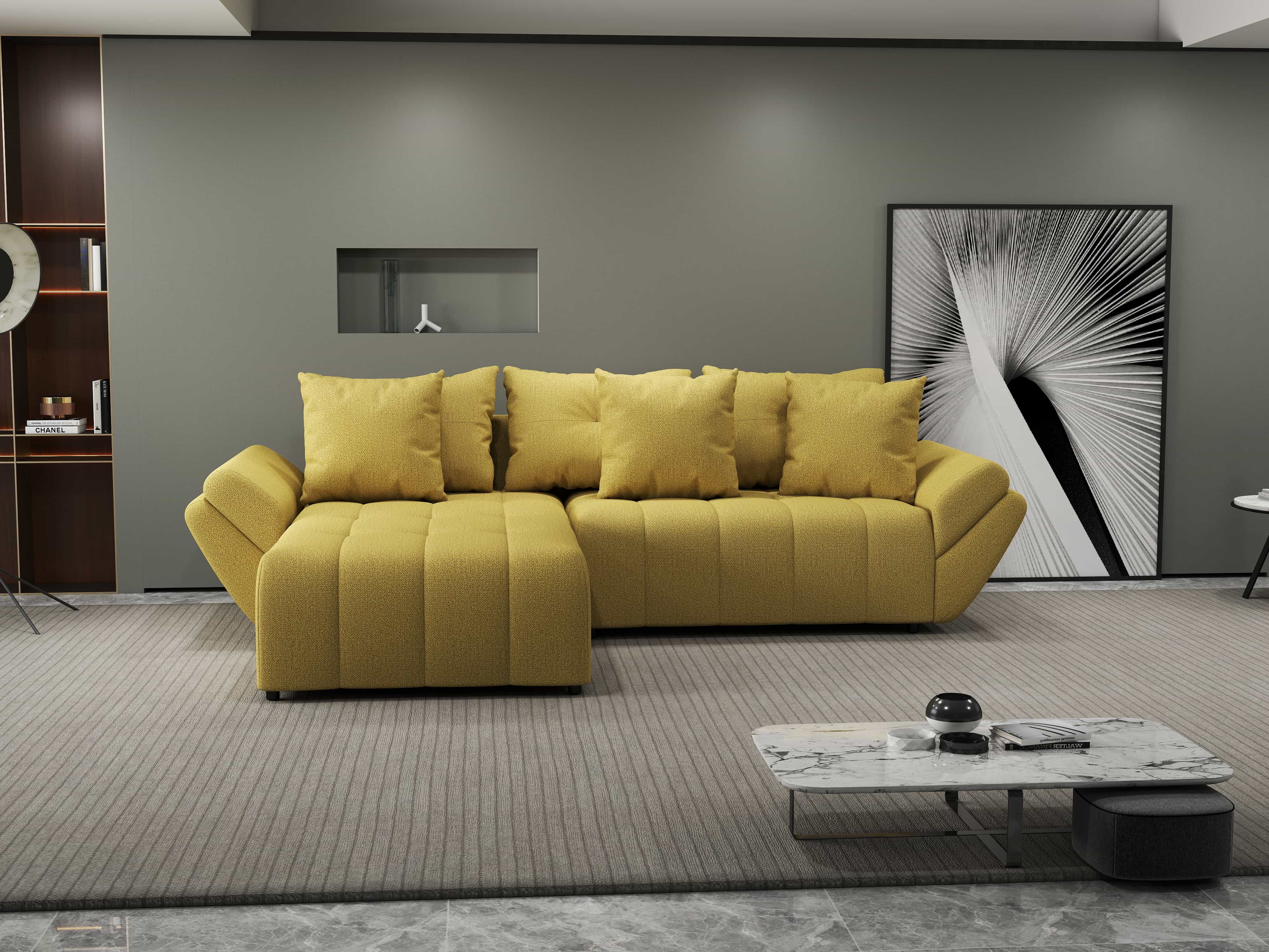 Colțar extensibil dumonde cu ladă de depozitare si sezut confortabil din spuma HR, Berlin Enjoy Melon 280x185 cm Fabrica