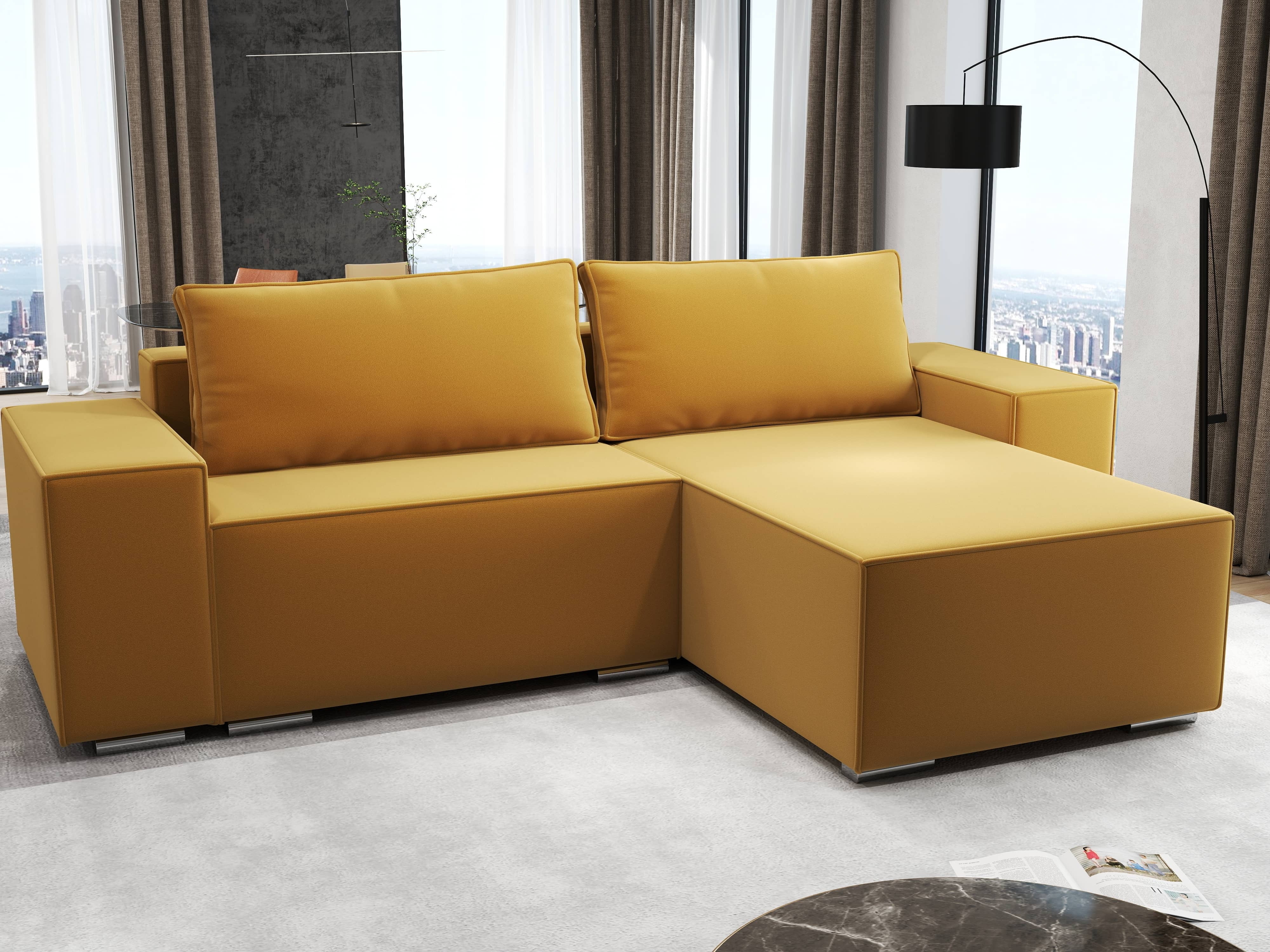 Colțar extensibil dumonde cu ladă de depozitare si sezut confortabil din spuma HR, Dream Royal Mustar 290x185 cm II Fabrica