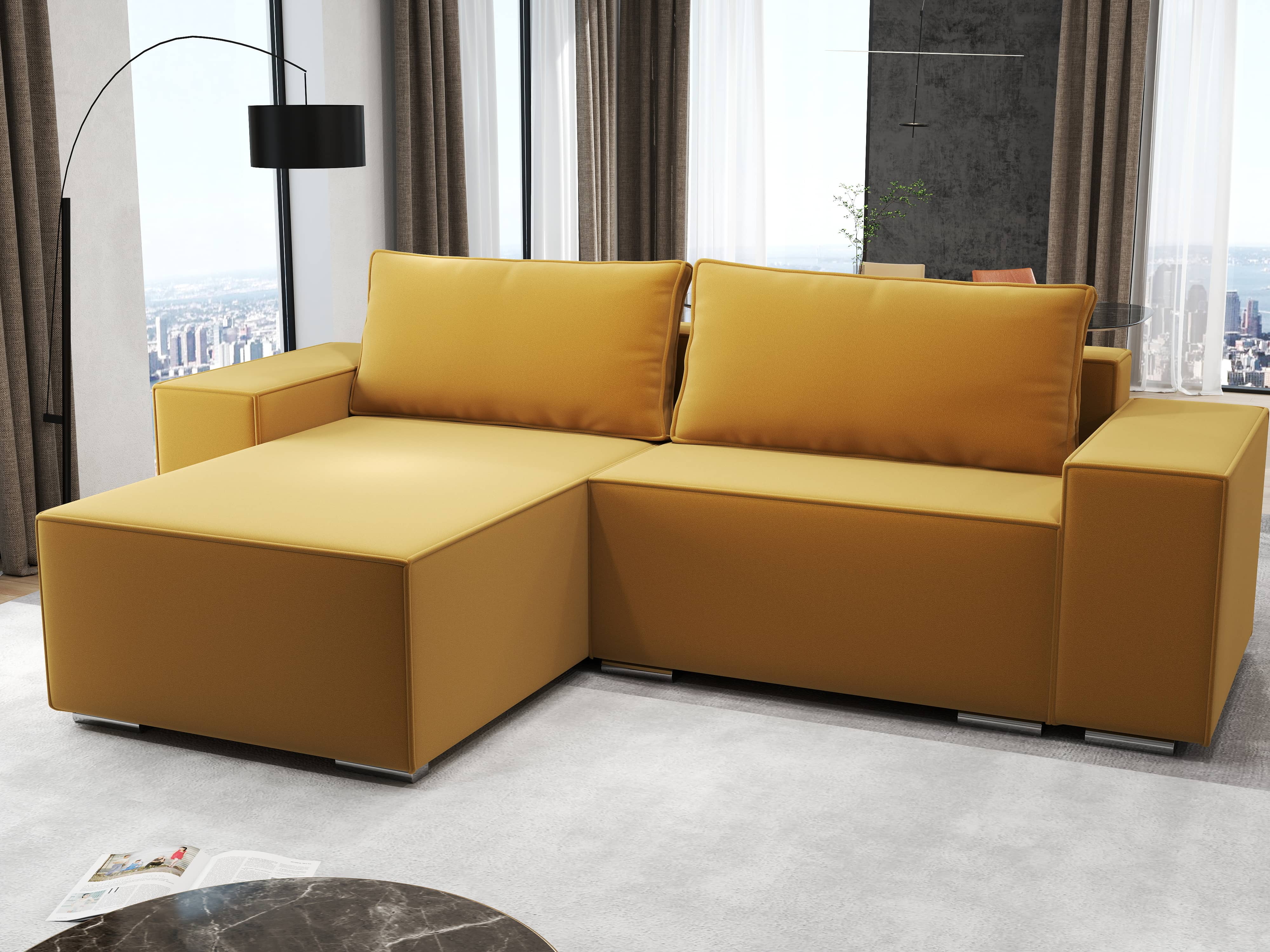 Colțar extensibil dumonde cu ladă de depozitare si sezut confortabil din spuma HR, Dream Royal Mustar 290x185 cm Fabrica