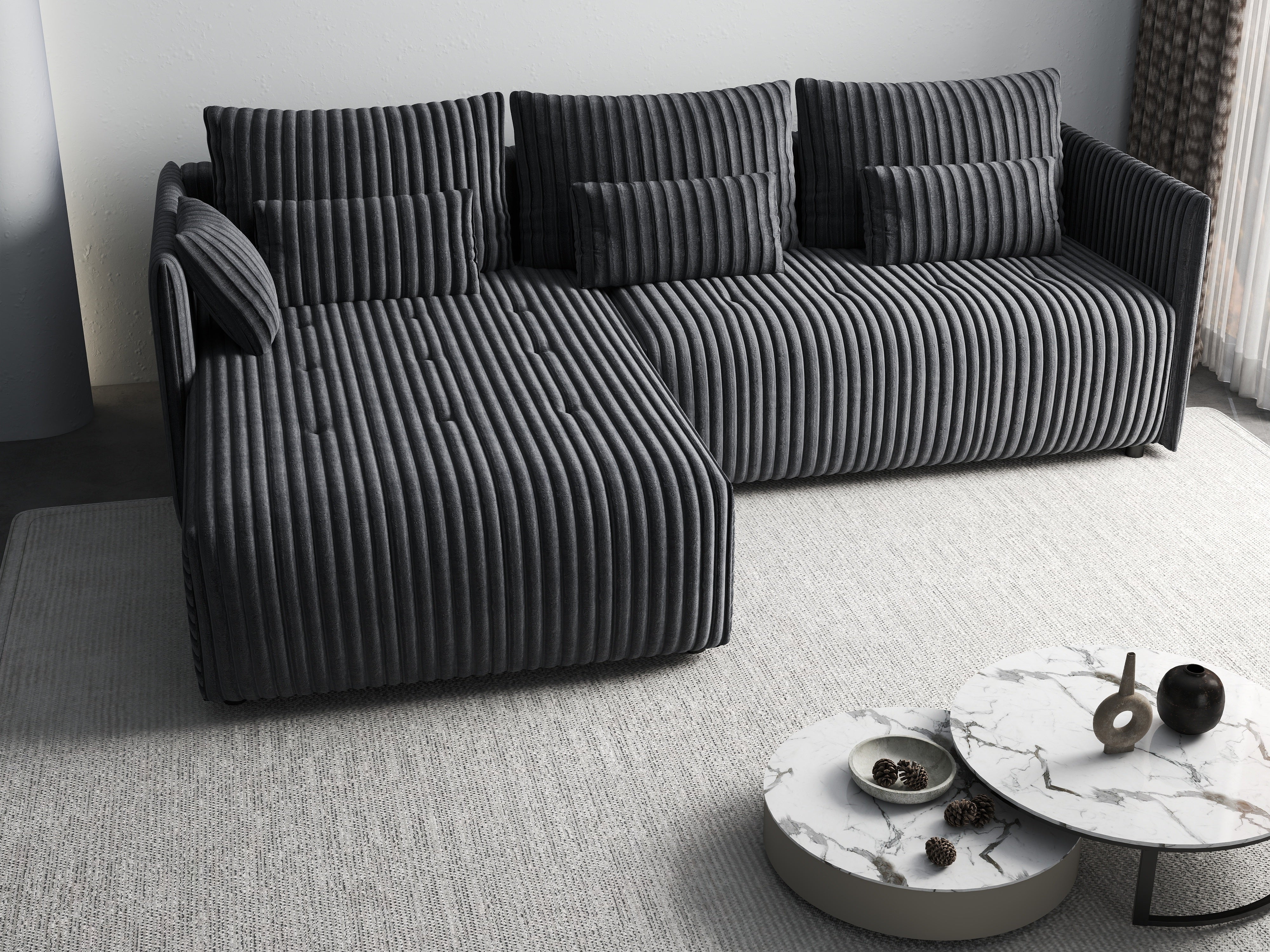 Colțar extensibil dumonde cu ladă de depozitare si sezut confortabil din spuma HR, Malta Ambience Grey 235x185 cm Fabrica