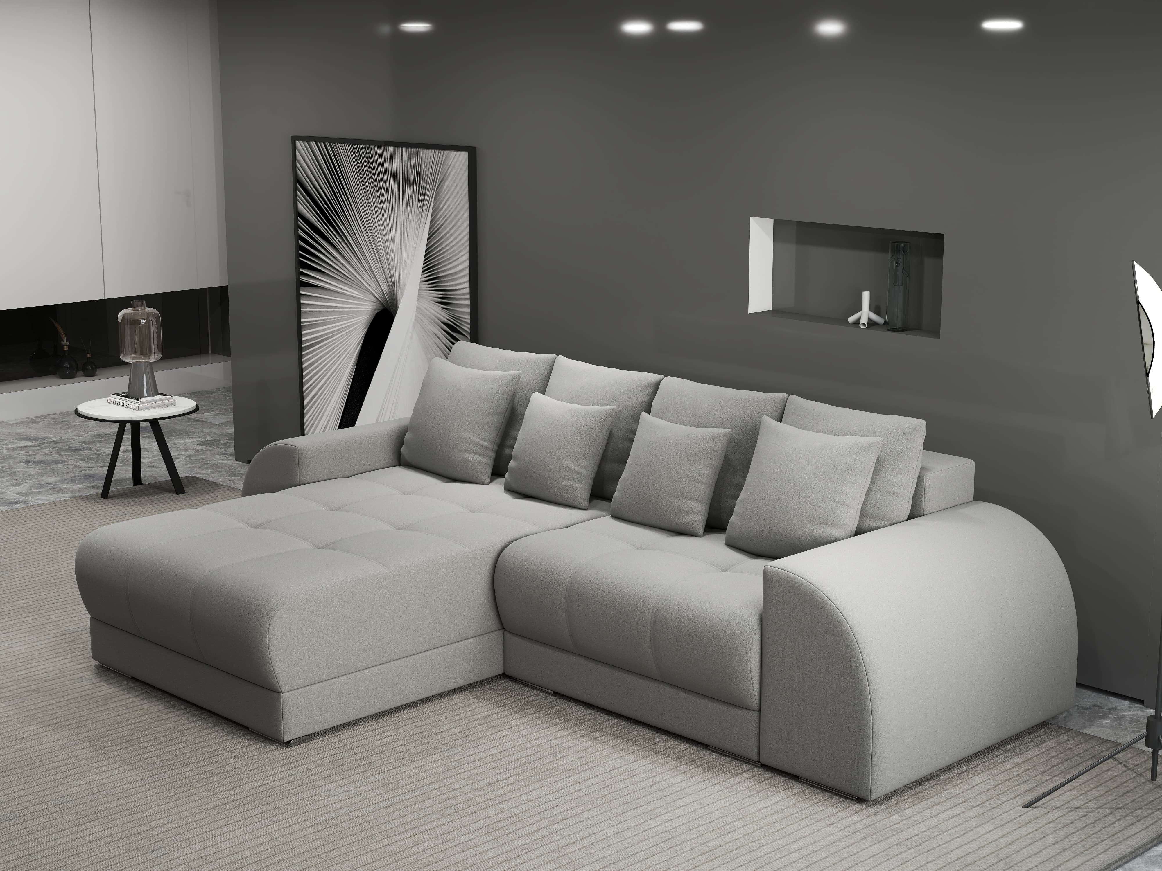 Colțar extensibil dumonde cu ladă de depozitare si sezut confortabil din spuma HR, Verona Royal Gri 290x185 cm Fabrica