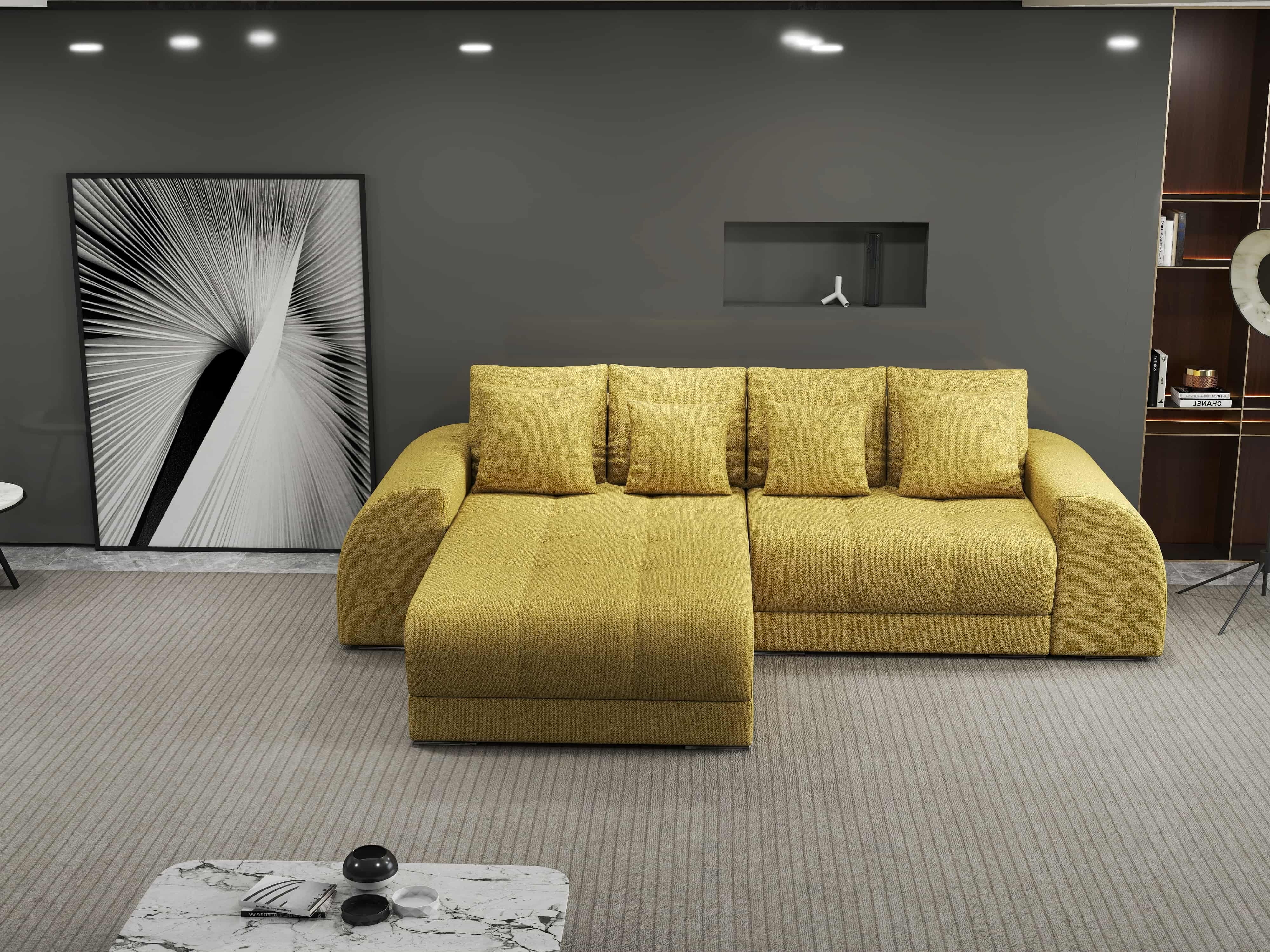 Colțar extensibil dumonde cu ladă de depozitare si sezut confortabil din spuma HR, Verona Enjoy Melon 290x185 cm Fabrica