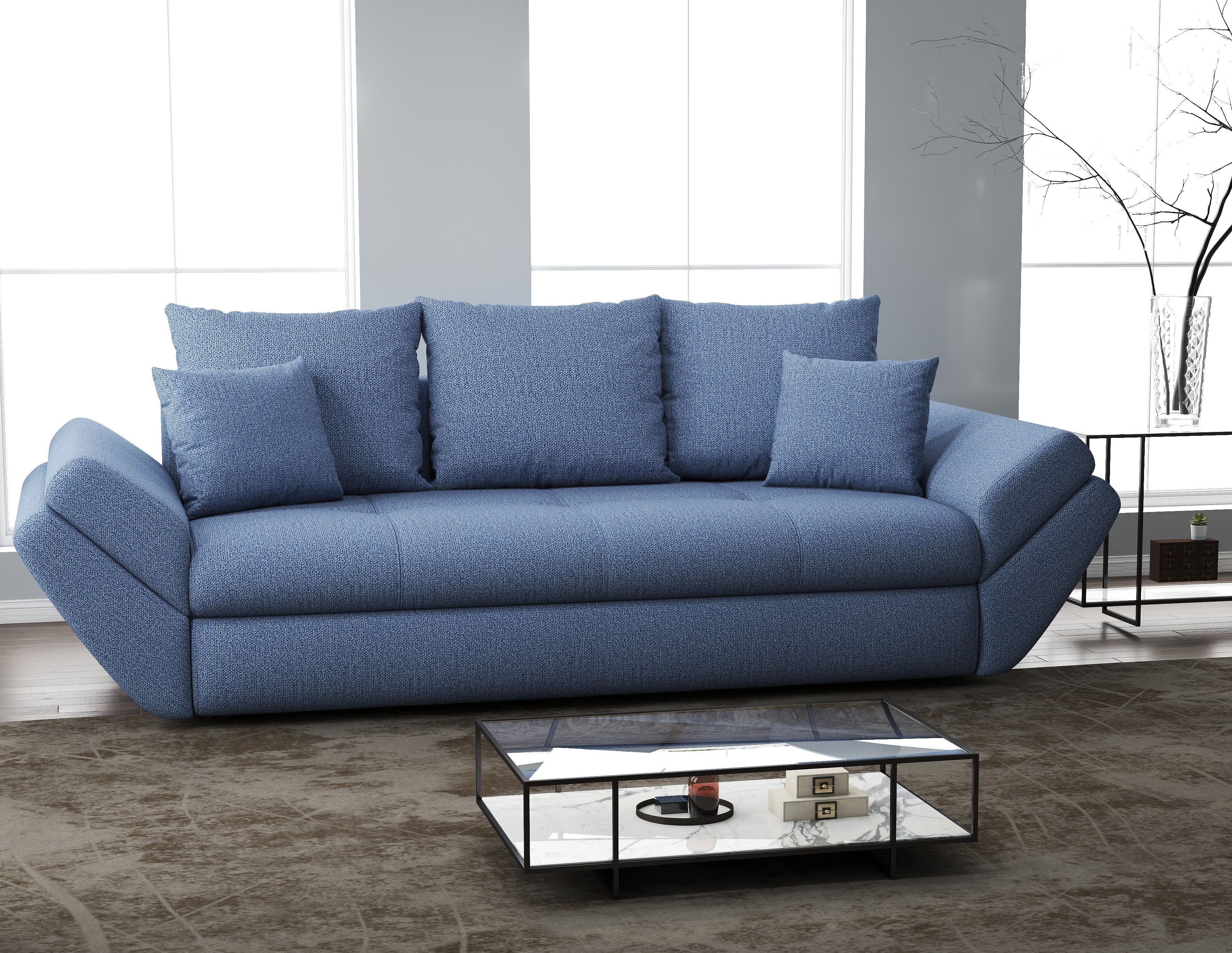 Canapea extensibilă dumonde cu ladă de depozitare si sezut confortabil din spuma HR, Loana Enjoy Blue 250x100 cm Fabrica