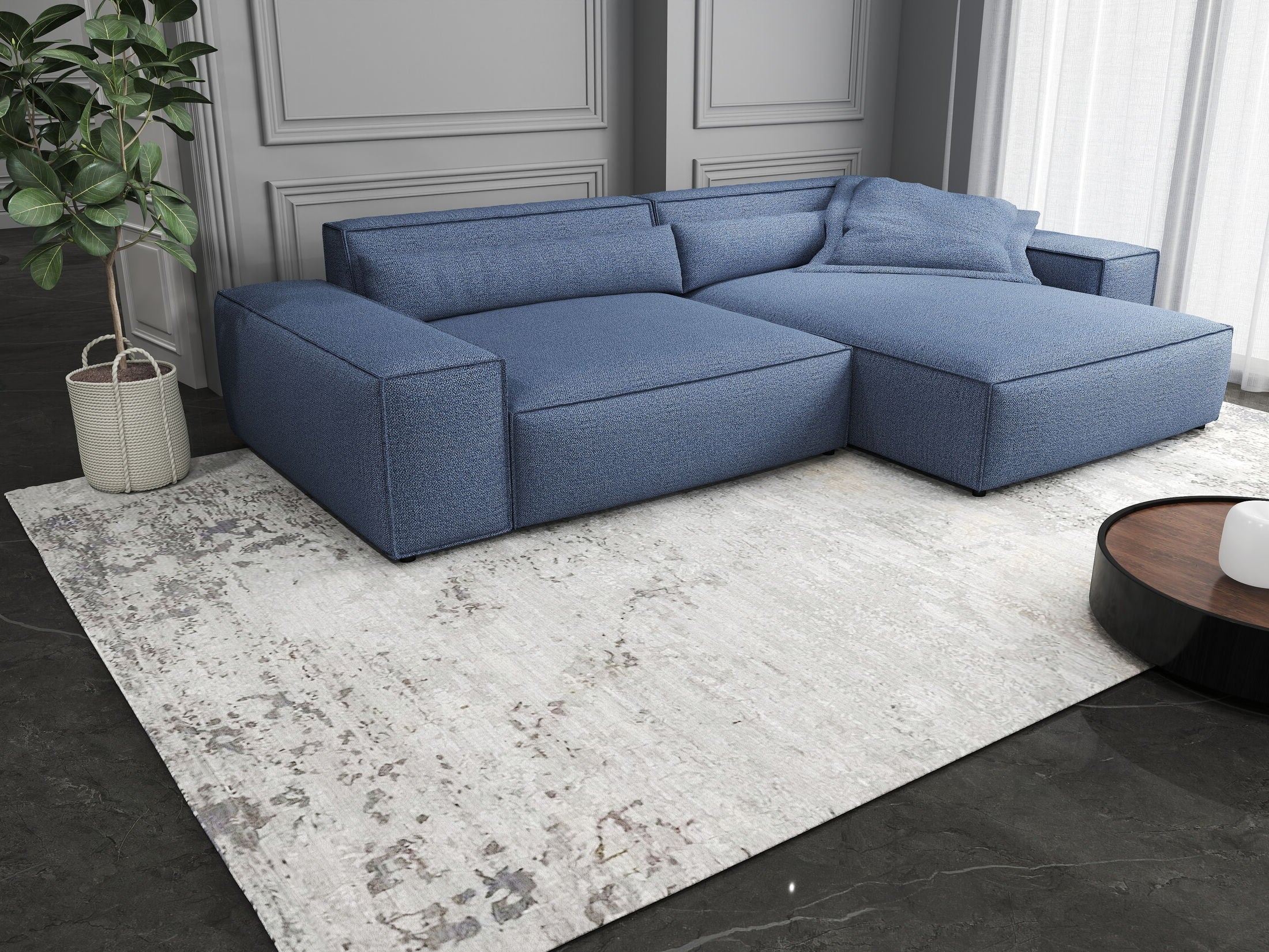 Colțar dumonde cu șezut confortabil din spumă HR, Marvelo Enjoy Albastru 264x175 cm II