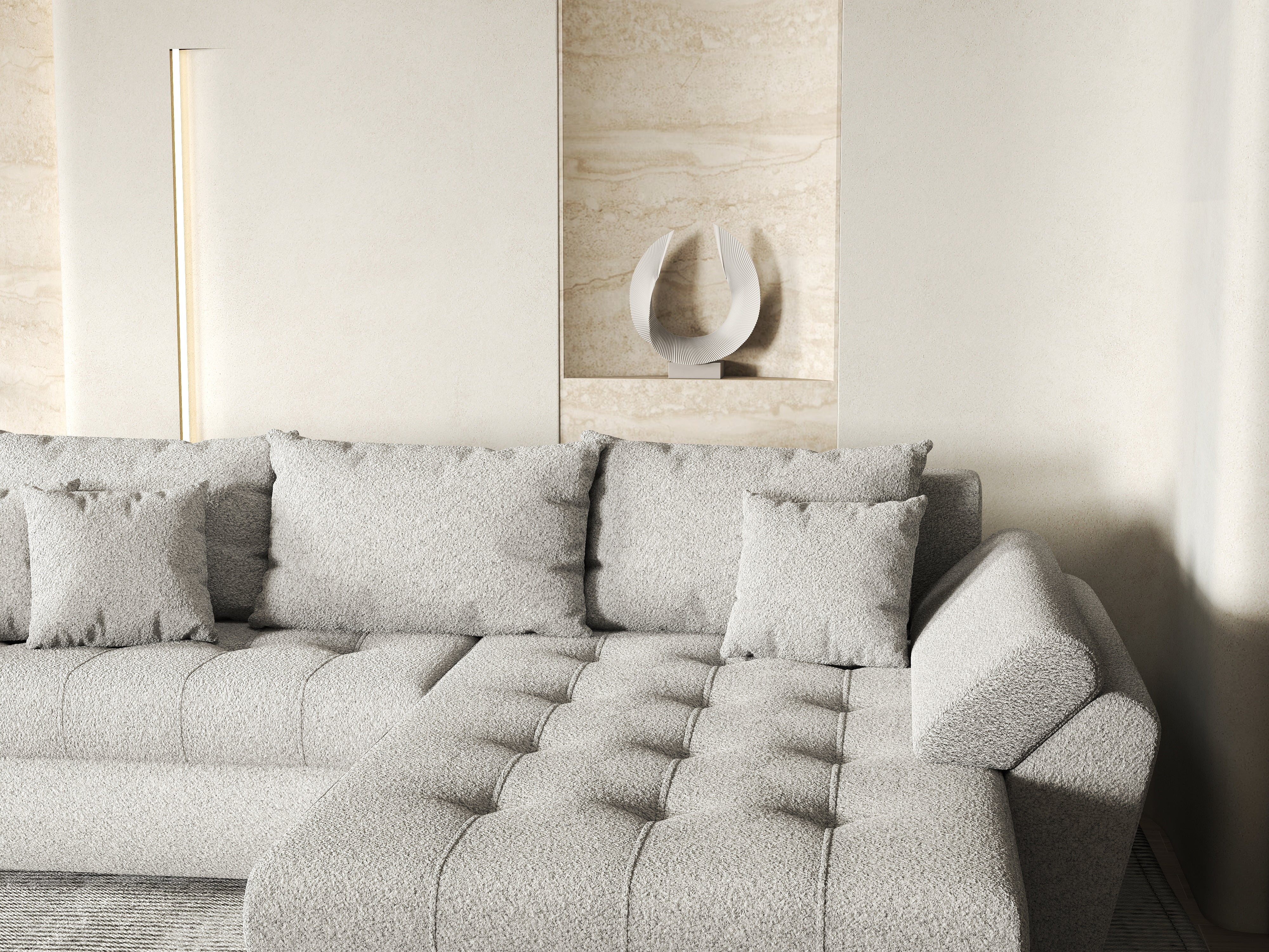 Colțar extensibil dumonde cu ladă de depozitare si sezut confortabil din spuma HR, Loana Euphoria Dove II 270x185 cm Fabrica