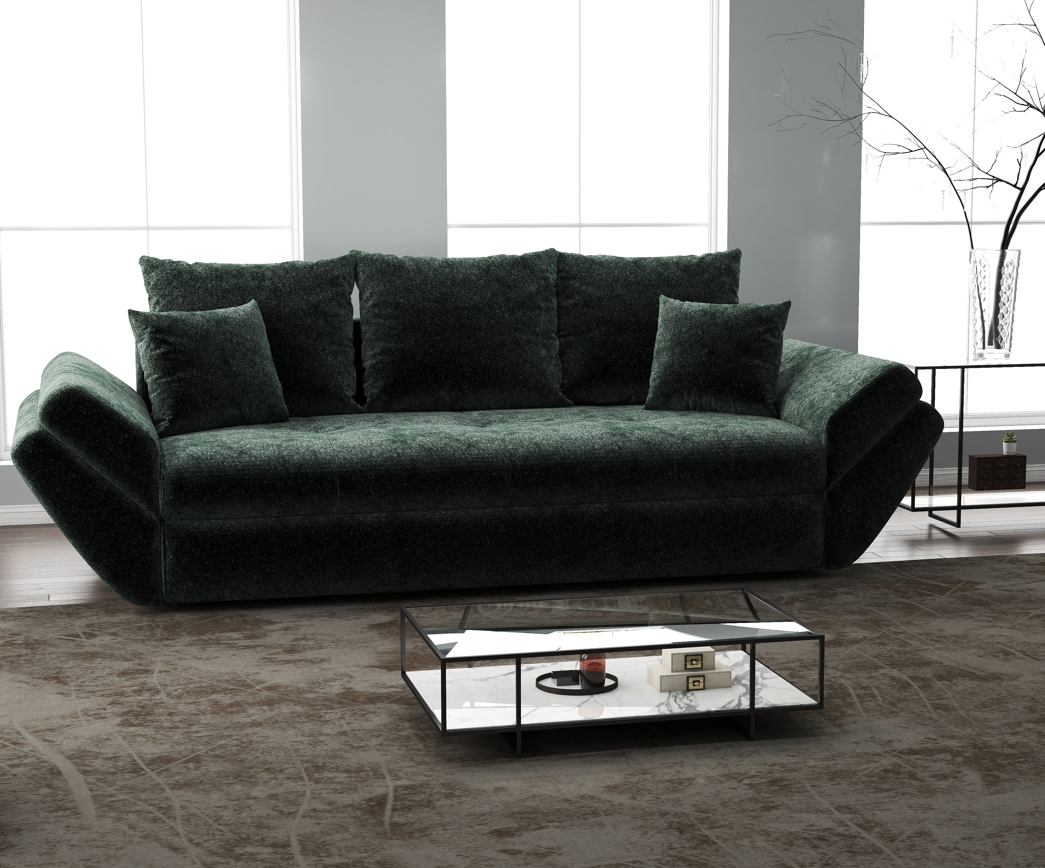 Canapea extensibilă dumonde cu ladă de depozitare si sezut confortabil din spuma HR, Loana Euphoria Verde 250x100 cm Fabrica