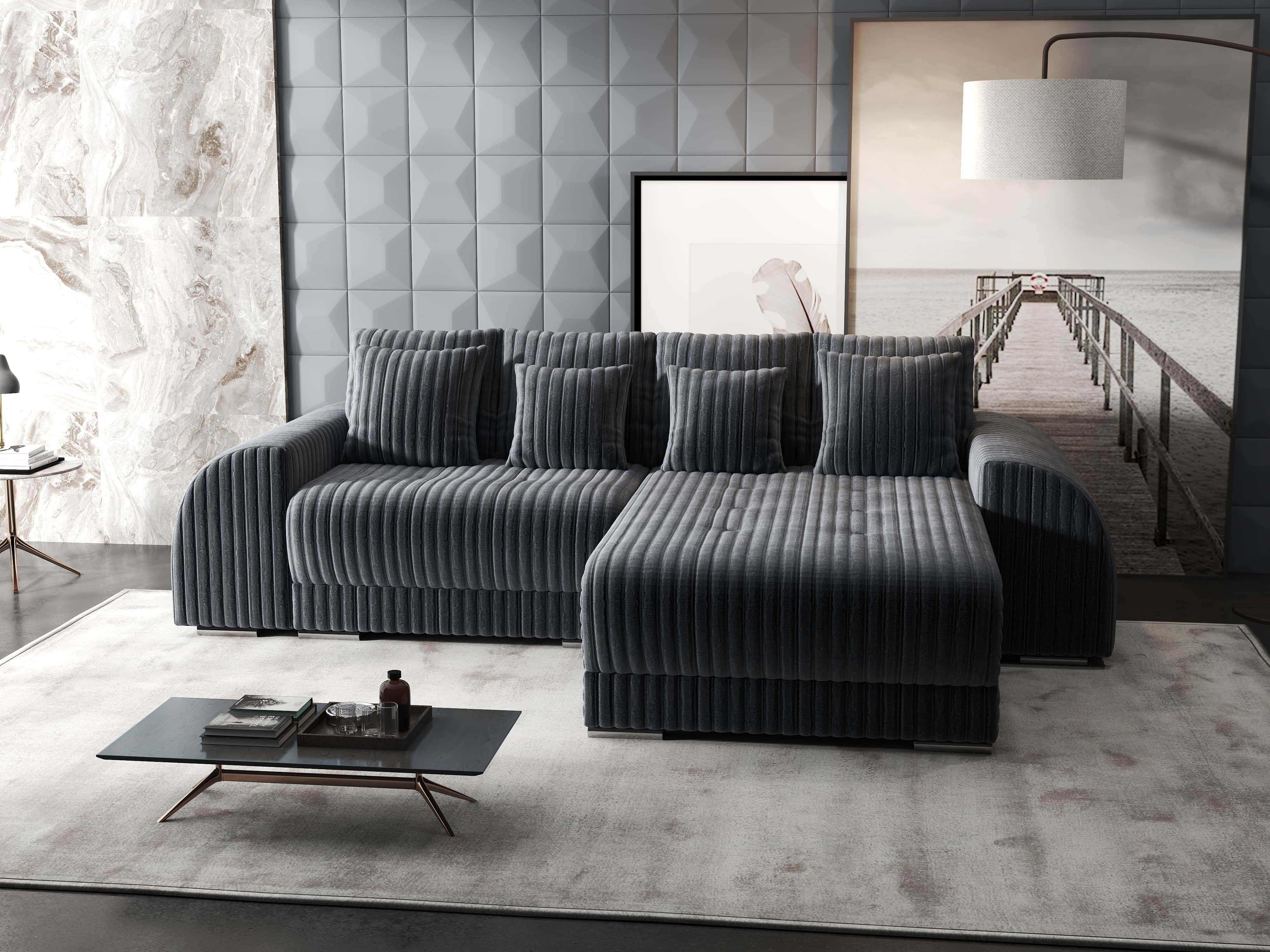 Colțar extensibil dumonde cu ladă de depozitare si sezut confortabil din spuma HR, Verona Ambience Gri II 290x185 cm Fabrica