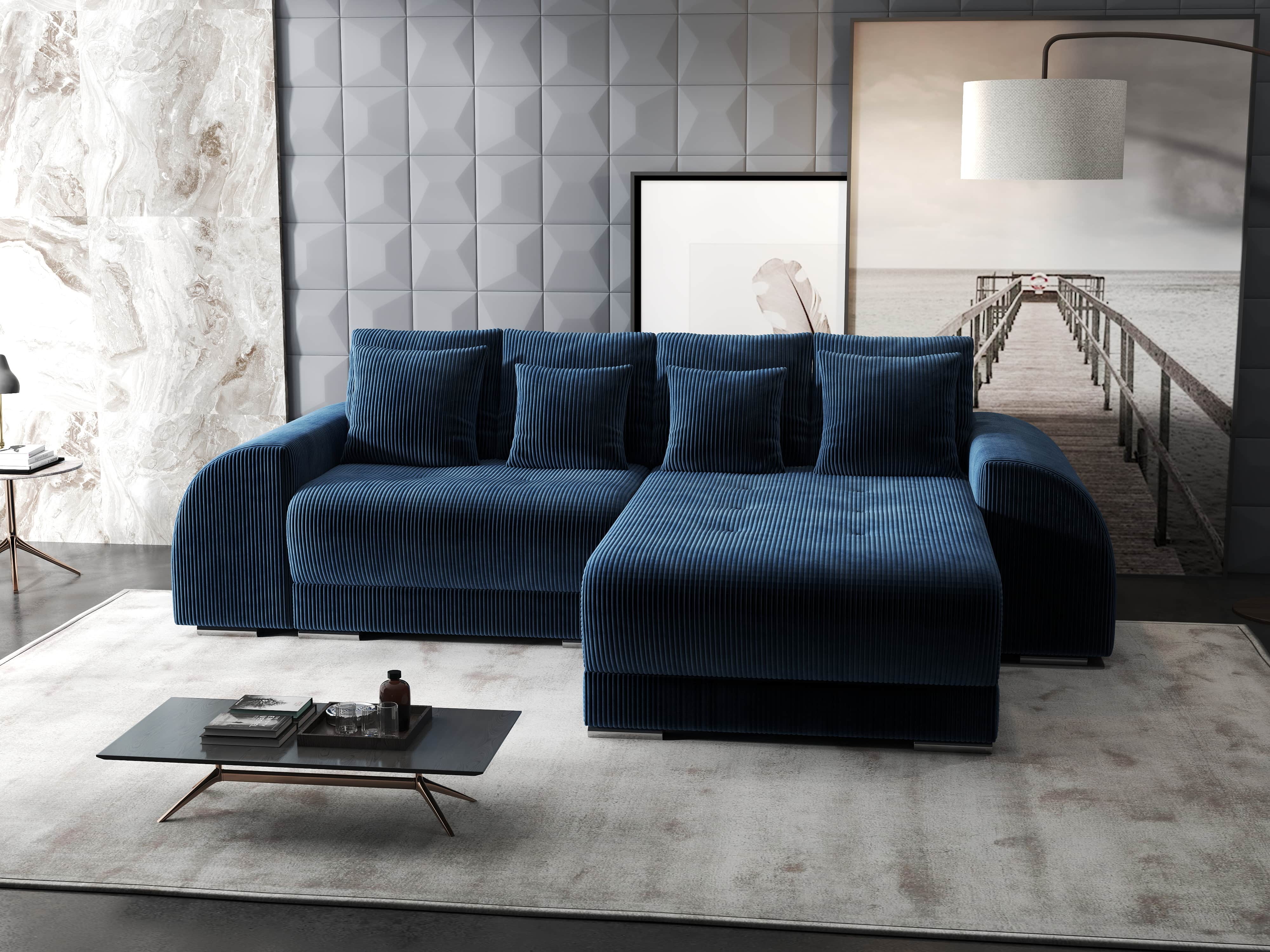 Colțar extensibil dumonde cu ladă de depozitare si sezut confortabil din spuma HR, Verona Zoom Albastru II 290x185 cm Fabrica