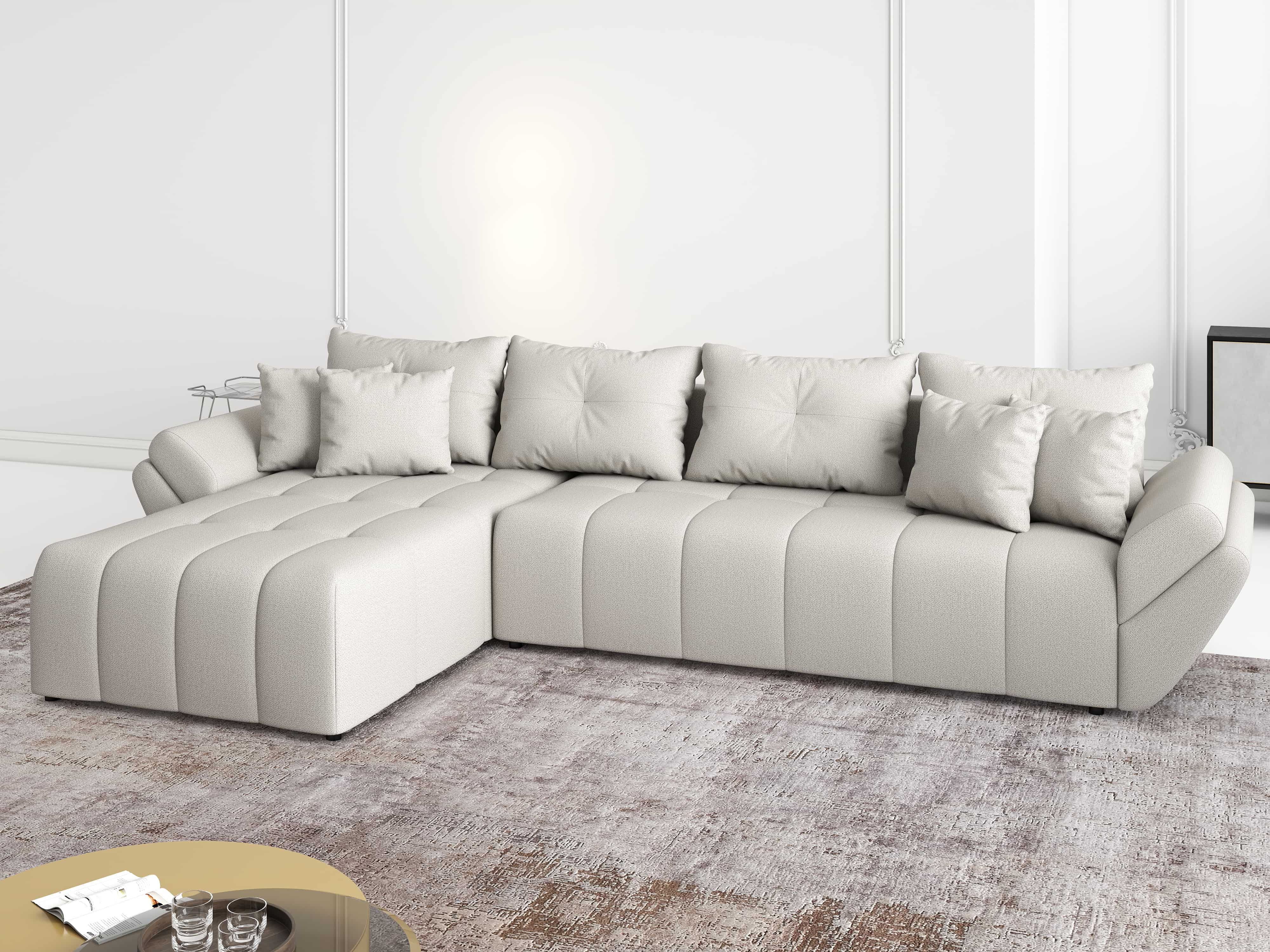 Colțar extensibil dumonde cu ladă de depozitare si sezut confortabil din spuma HR, Berlin XL Enjoy Beige 350x185 cm Fabrica