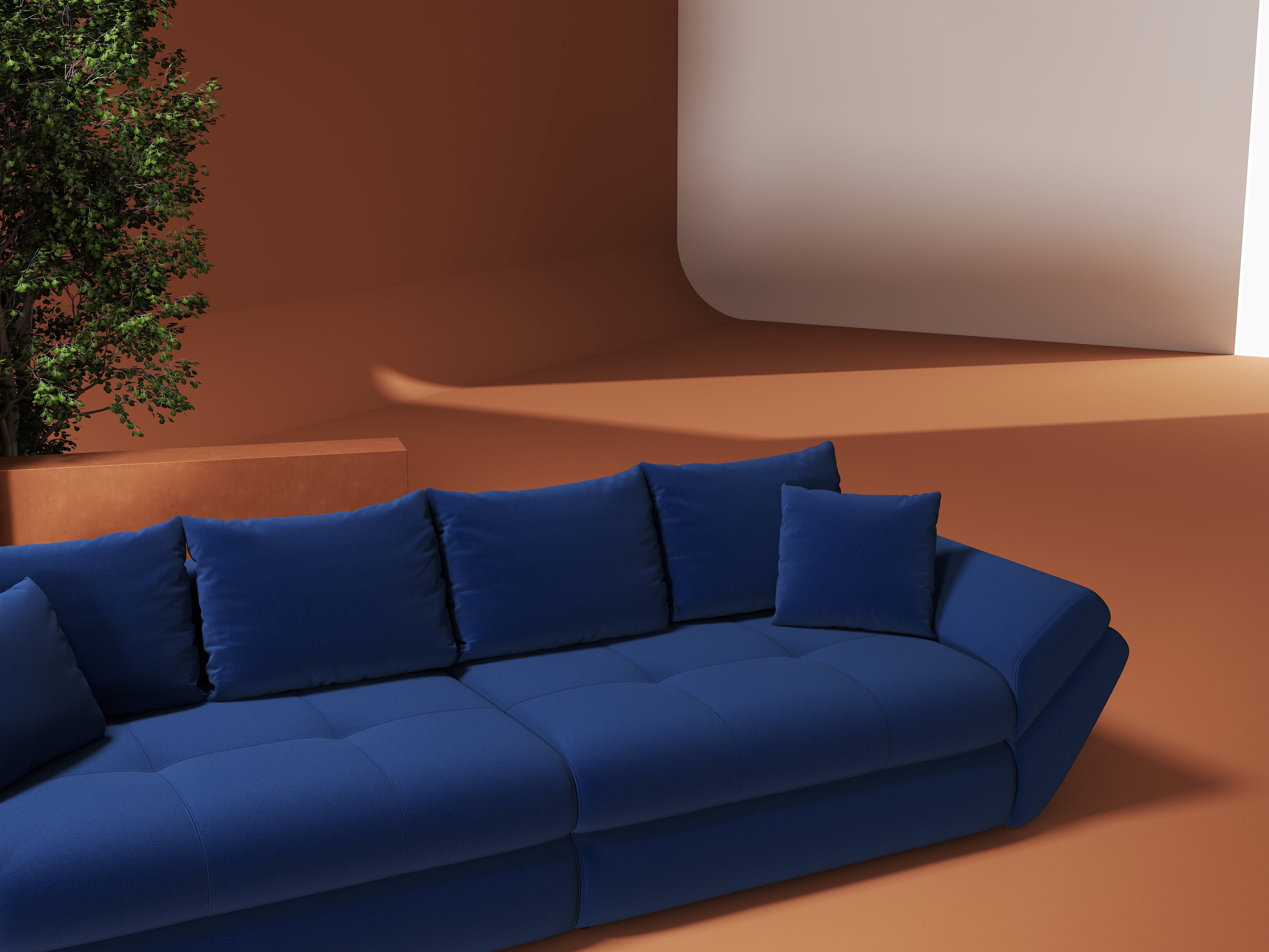 Canapea extensibilă dumonde cu ladă de depozitare si sezut confortabil din spuma HR, Loana Royal Albastru 300x100 cm Fabrica