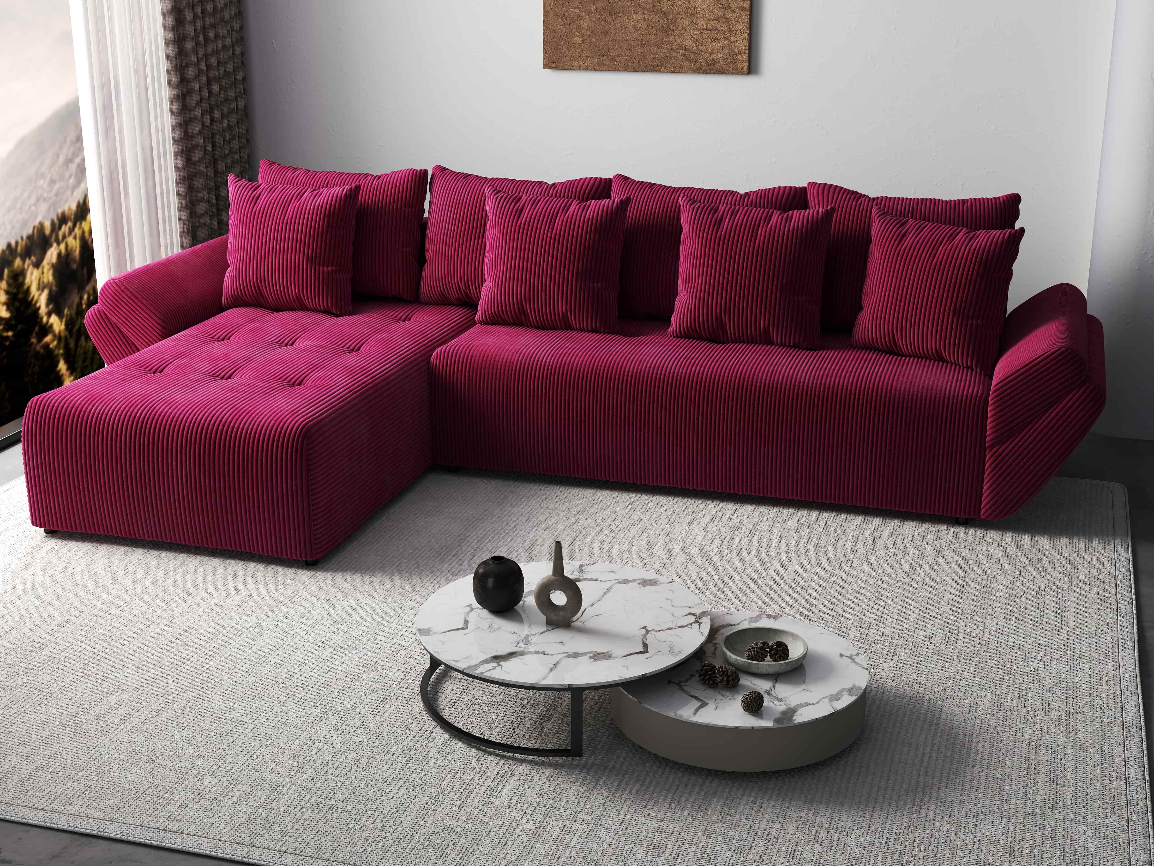 Colțar extensibil dumonde cu ladă de depozitare si sezut confortabil din spuma HR, Berlin XL Zoom Red 350x185 cm Fabrica