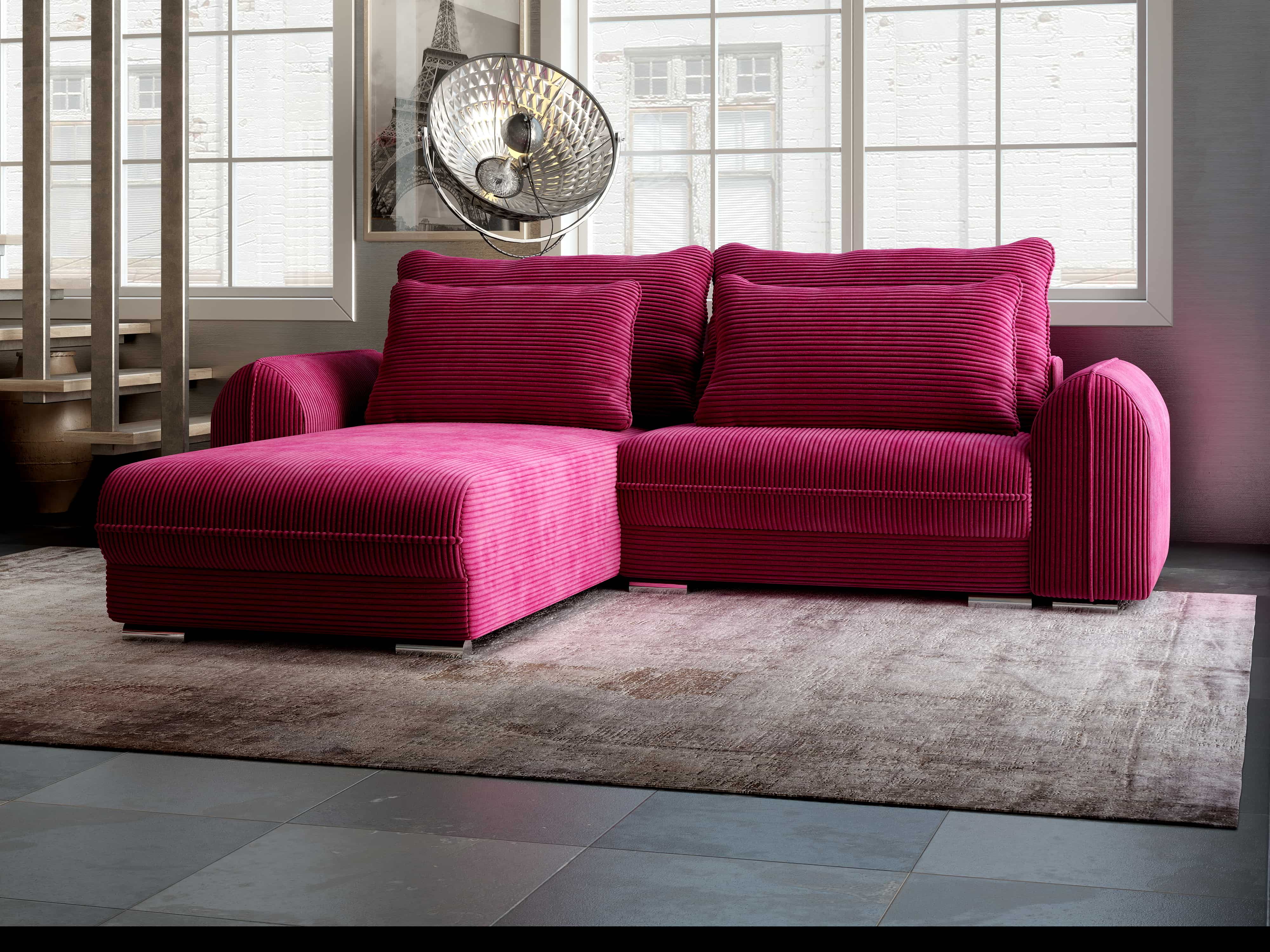 Colțar extensibil dumonde cu ladă de depozitare si sezut confortabil din spuma HR, Denver Zoom Rosu 275x185 cm Fabrica