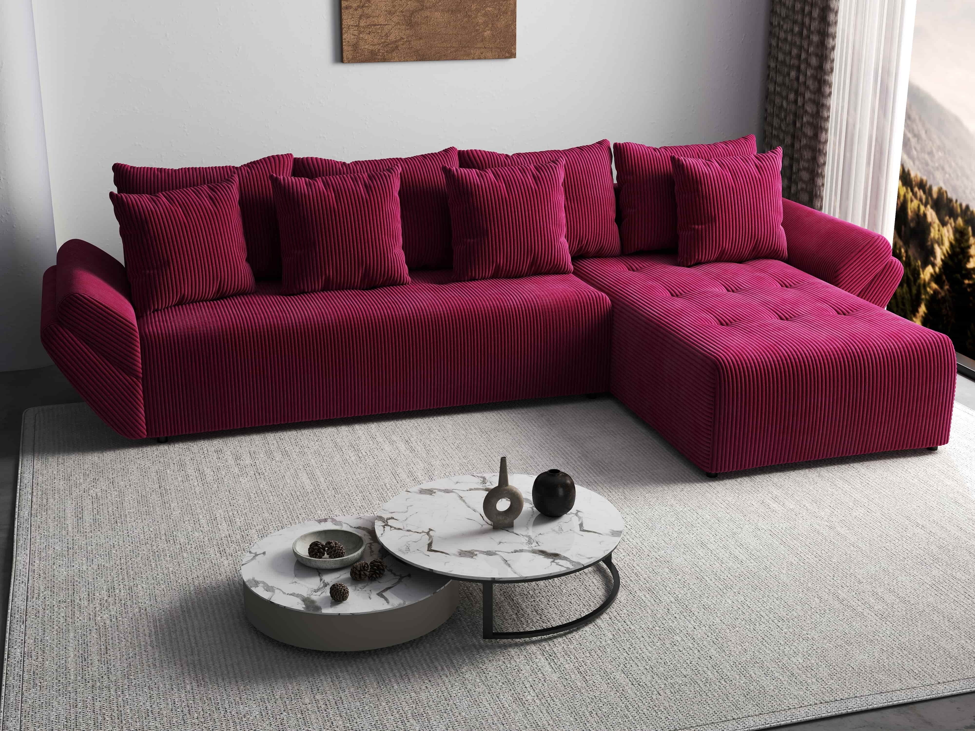 Colțar extensibil dumonde cu ladă de depozitare si sezut confortabil din spuma HR, Berlin XL Zoom Red 350x185 cm II Fabrica