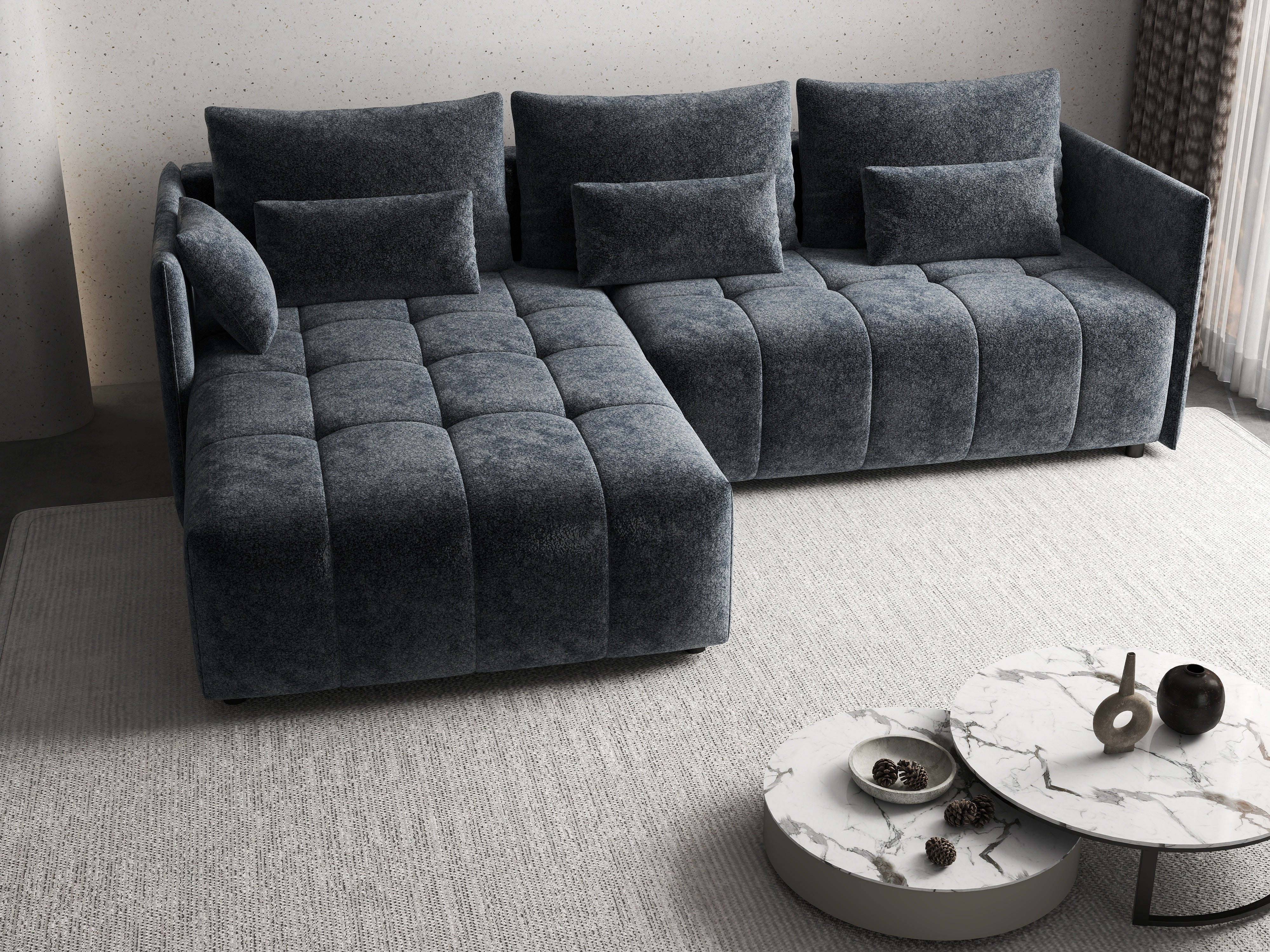 Colțar extensibil dumonde cu ladă de depozitare si sezut confortabil din spuma HR, Malta Euphoria Grafit 235x185 cm Fabrica