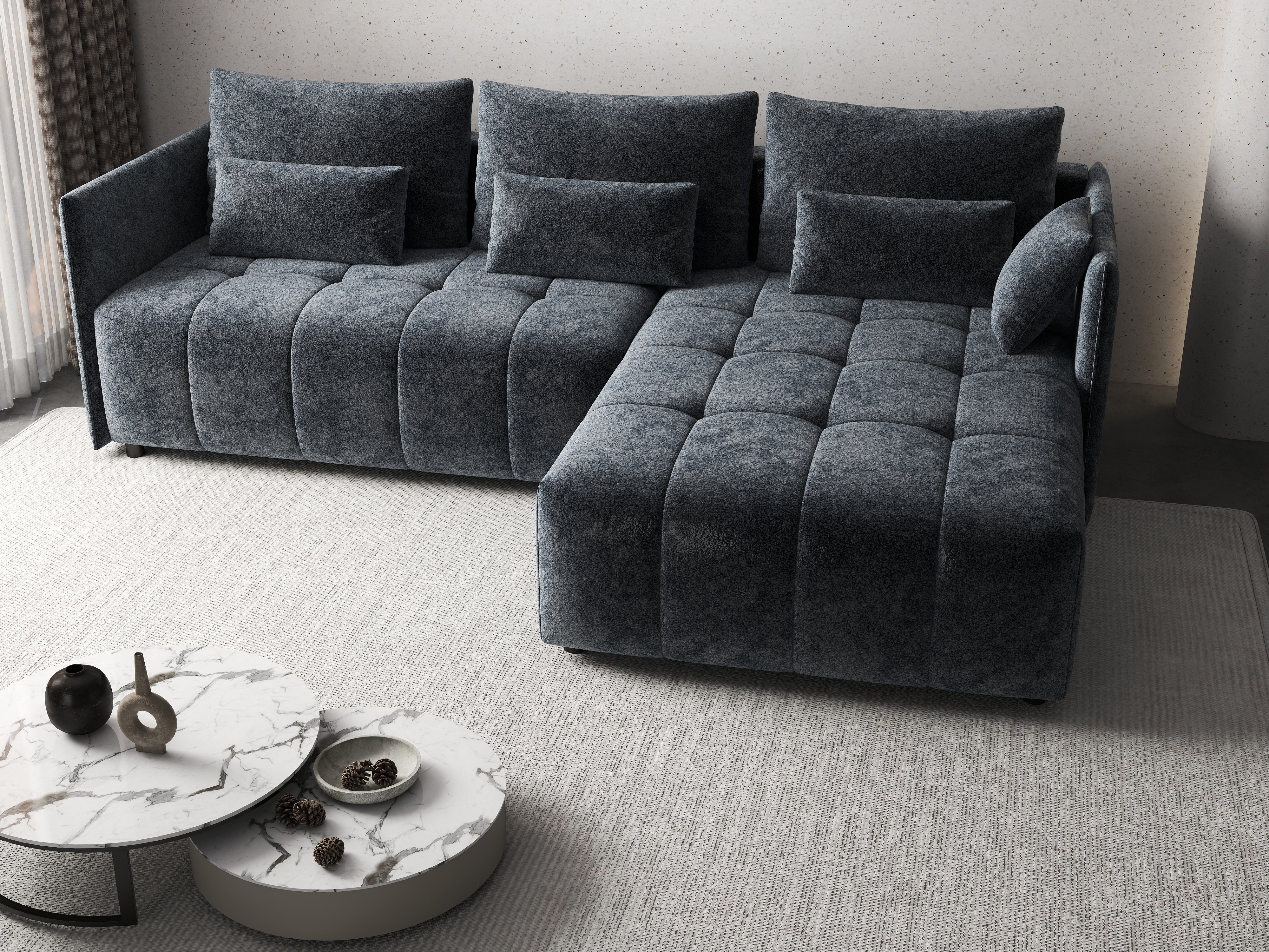 Colțar extensibil dumonde cu ladă de depozitare si sezut confortabil din spuma HR, Malta Euphoria Grafit II 235x185 cm Fabrica