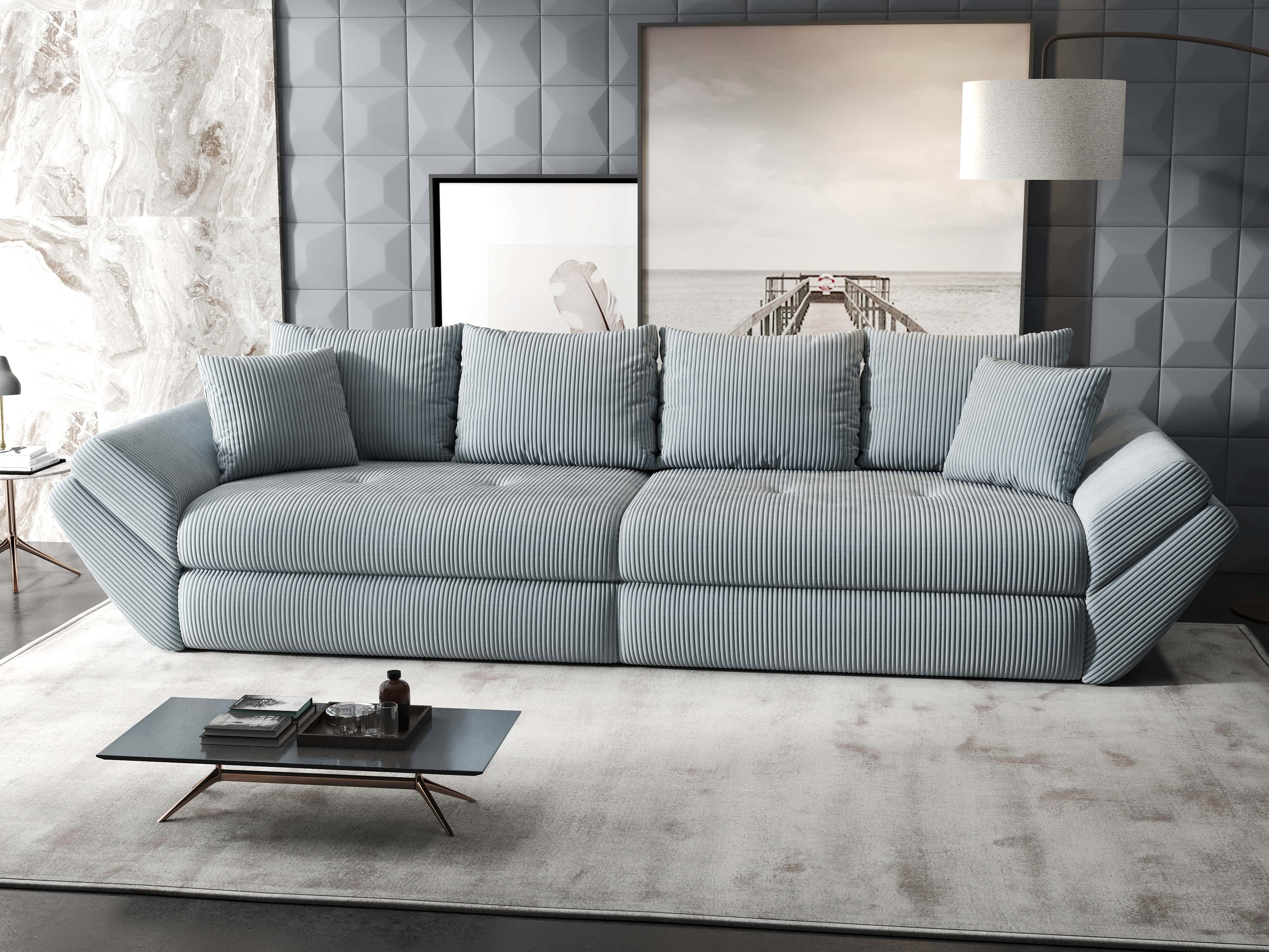 Canapea extensibilă dumonde cu ladă de depozitare si sezut confortabil din spuma HR, Loana Zoom Gri 300x100 cm Fabrica