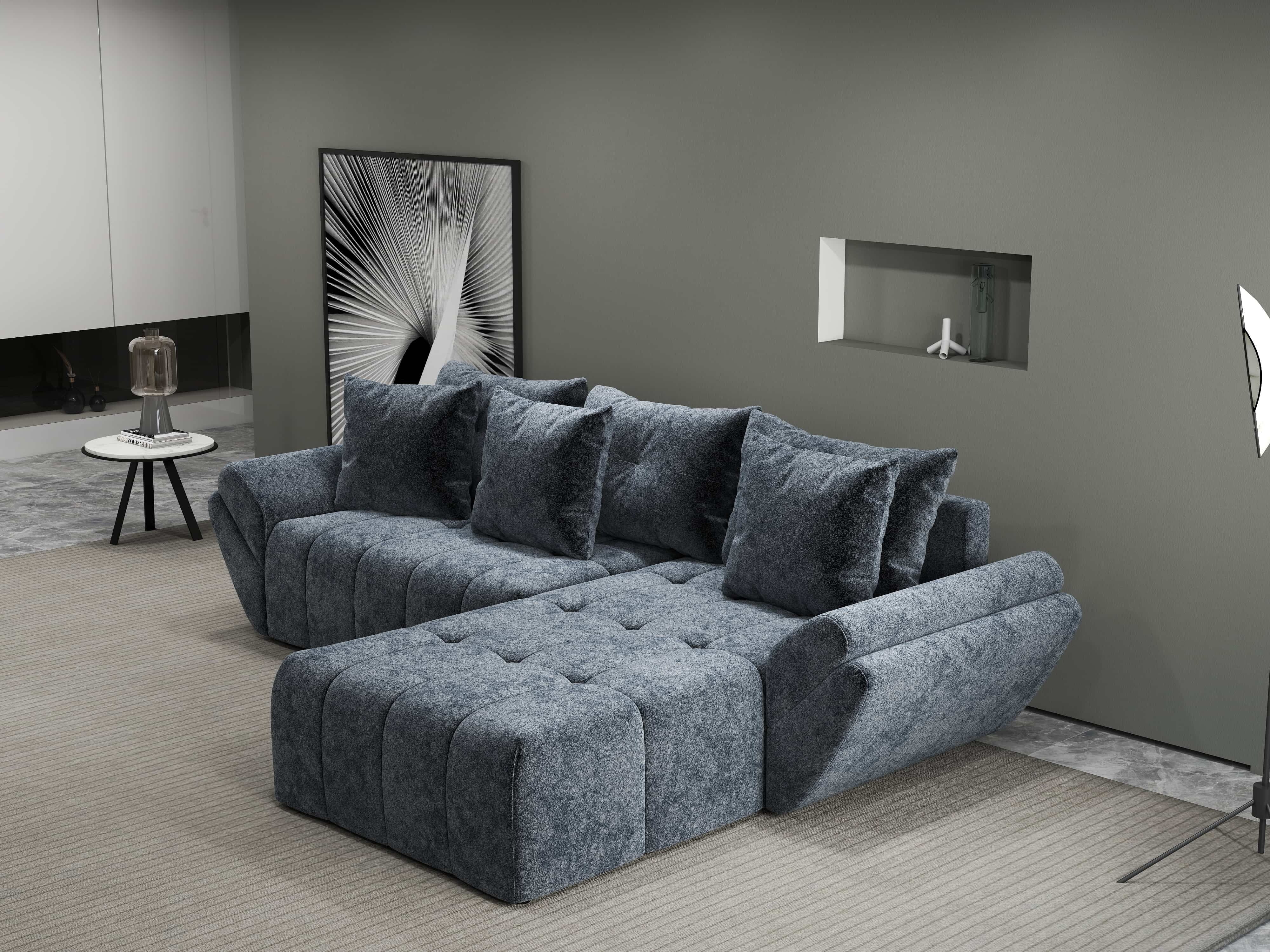 Colțar extensibil dumonde cu ladă de depozitare si sezut confortabil din spuma HR, Berlin Euphoria Grafit 280x185 cm II Fabrica