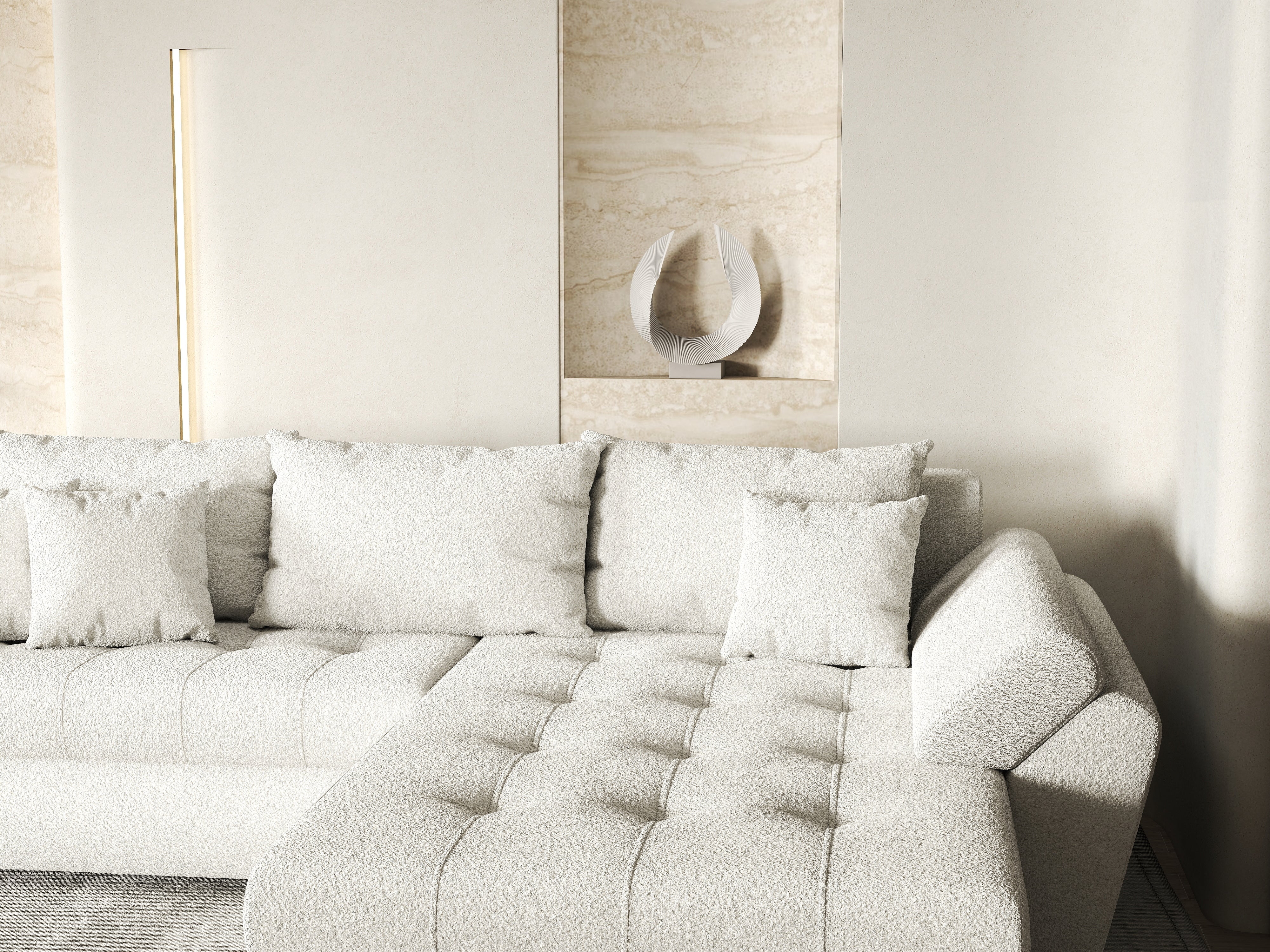 Colțar extensibil dumonde cu ladă de depozitare si sezut confortabil din spuma HR, Loana Euphoria Ivory II 270x185 cm Fabrica