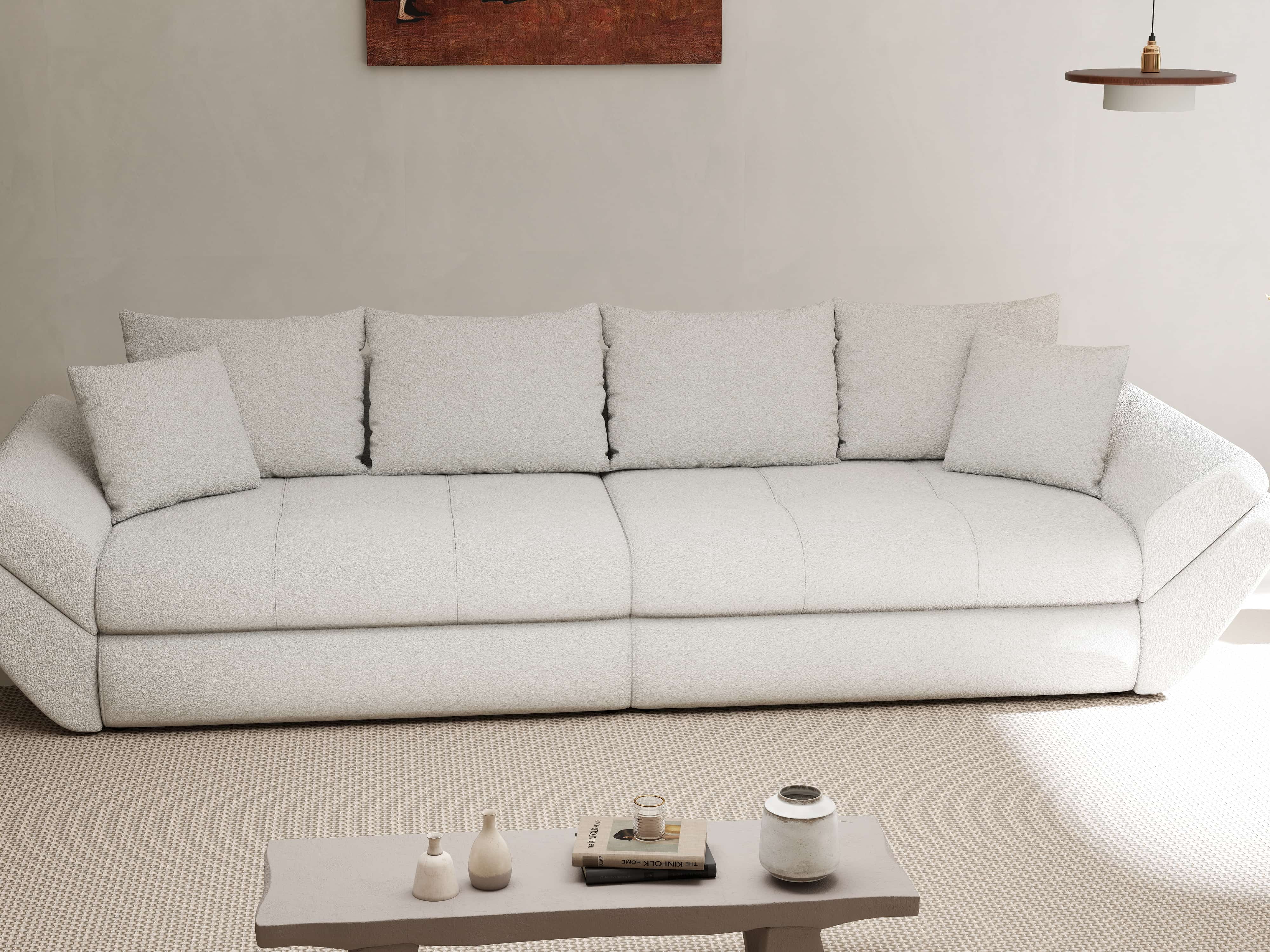 Canapea extensibilă dumonde cu ladă de depozitare si sezut confortabil din spuma HR, Loana Euphoria Ivory 300x100 cm Fabrica