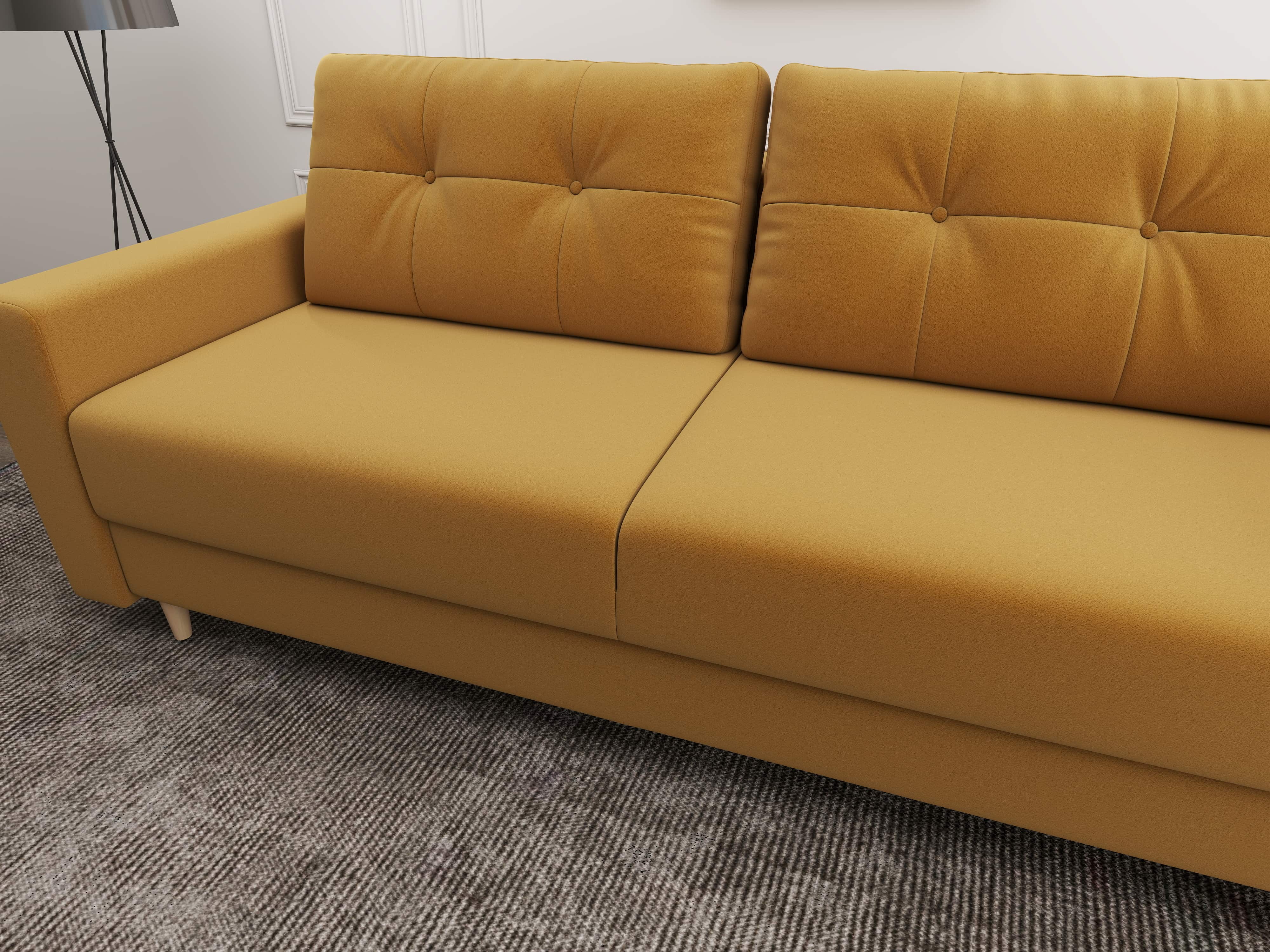 Canapea extensibilă dumonde cu ladă de depozitare si sezut confortabil din spuma HR, Summer Royal Mustar 225x100 cm fabrica