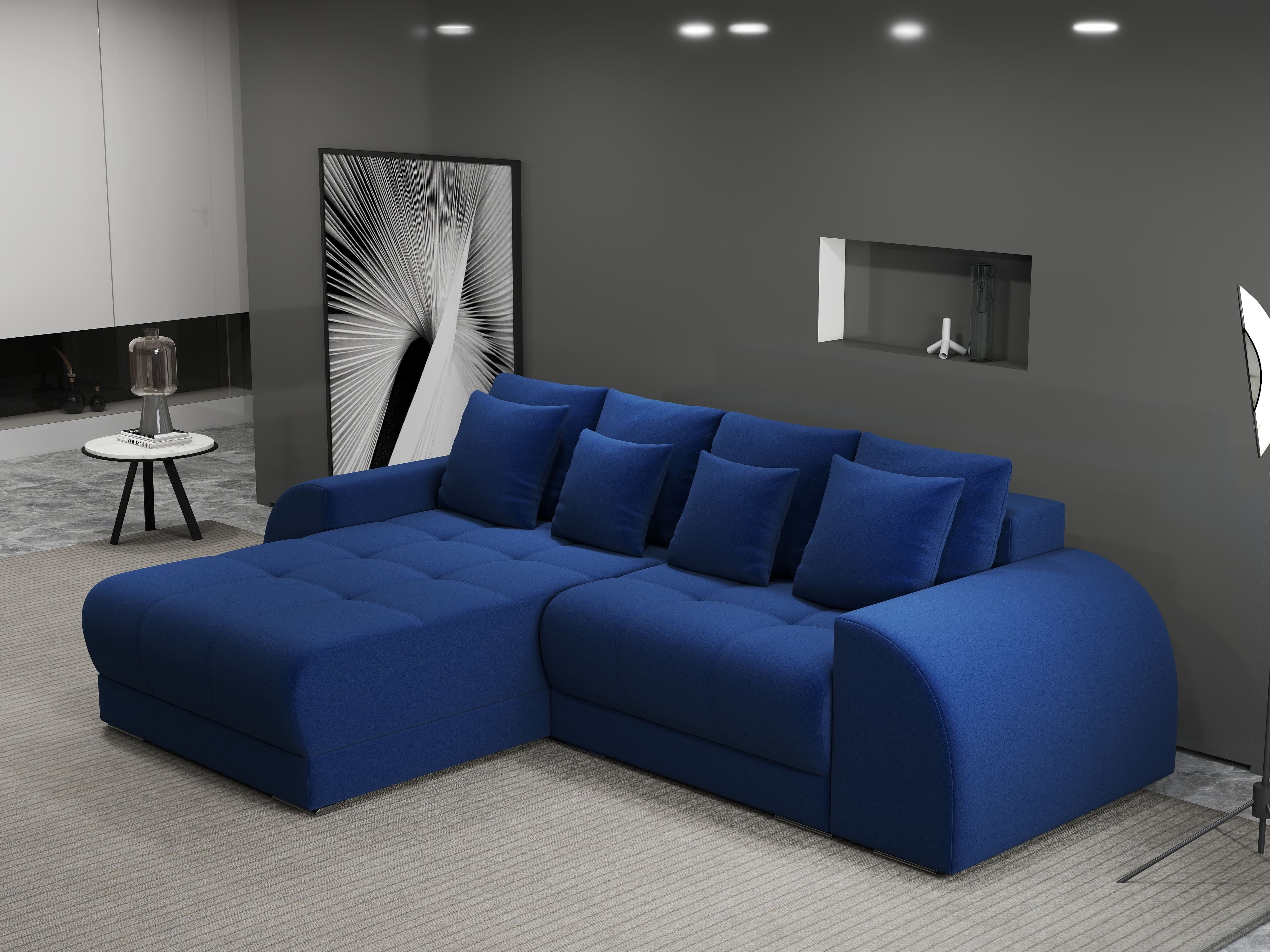 Colțar extensibil dumonde cu ladă de depozitare si sezut confortabil din spuma HR, Verona Royal Albastru 290x185 cm Fabrica