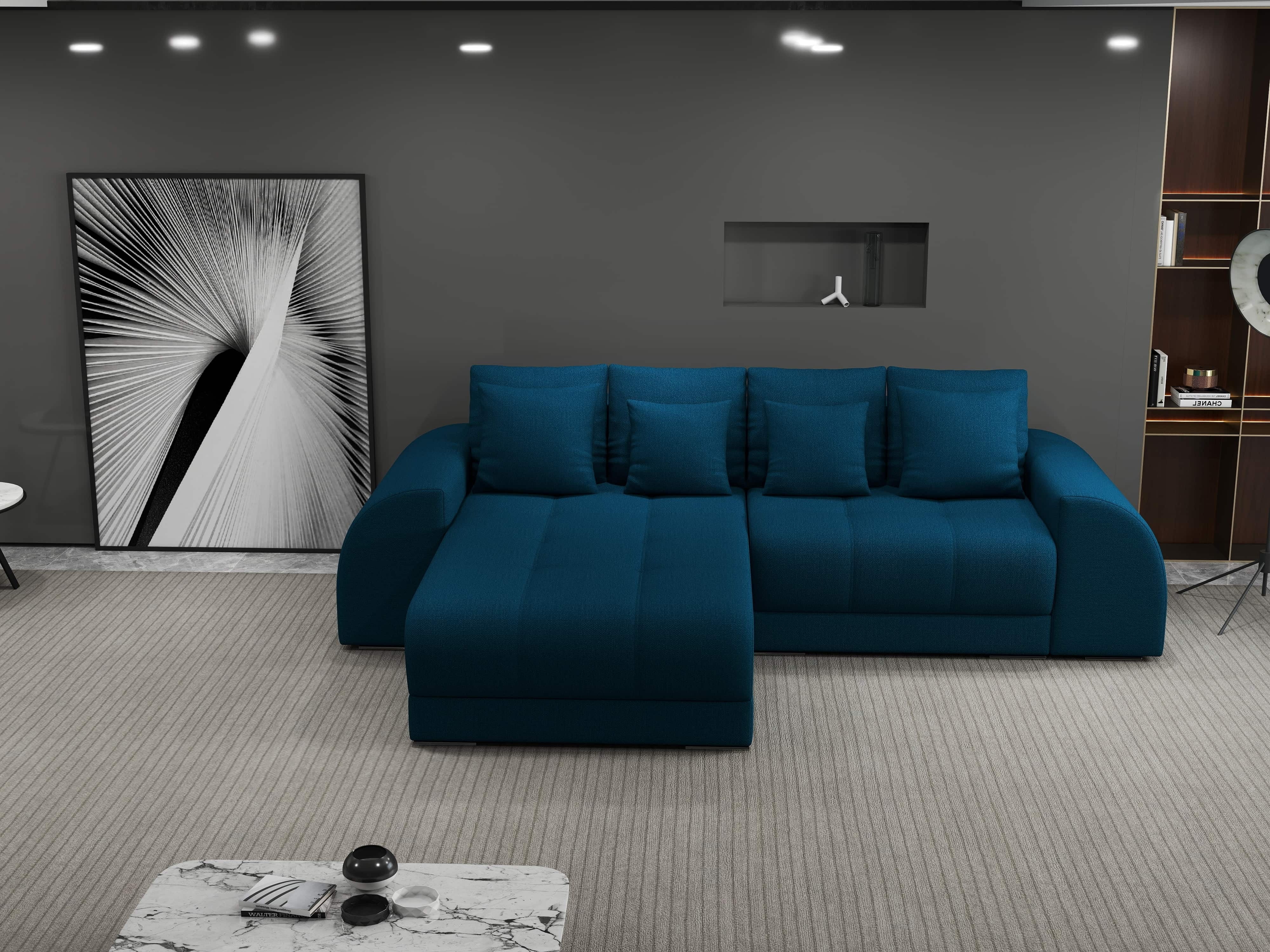 Colțar extensibil dumonde cu ladă de depozitare si sezut confortabil din spuma HR, Verona Enjoy Petrol 290x185 cm Fabrica