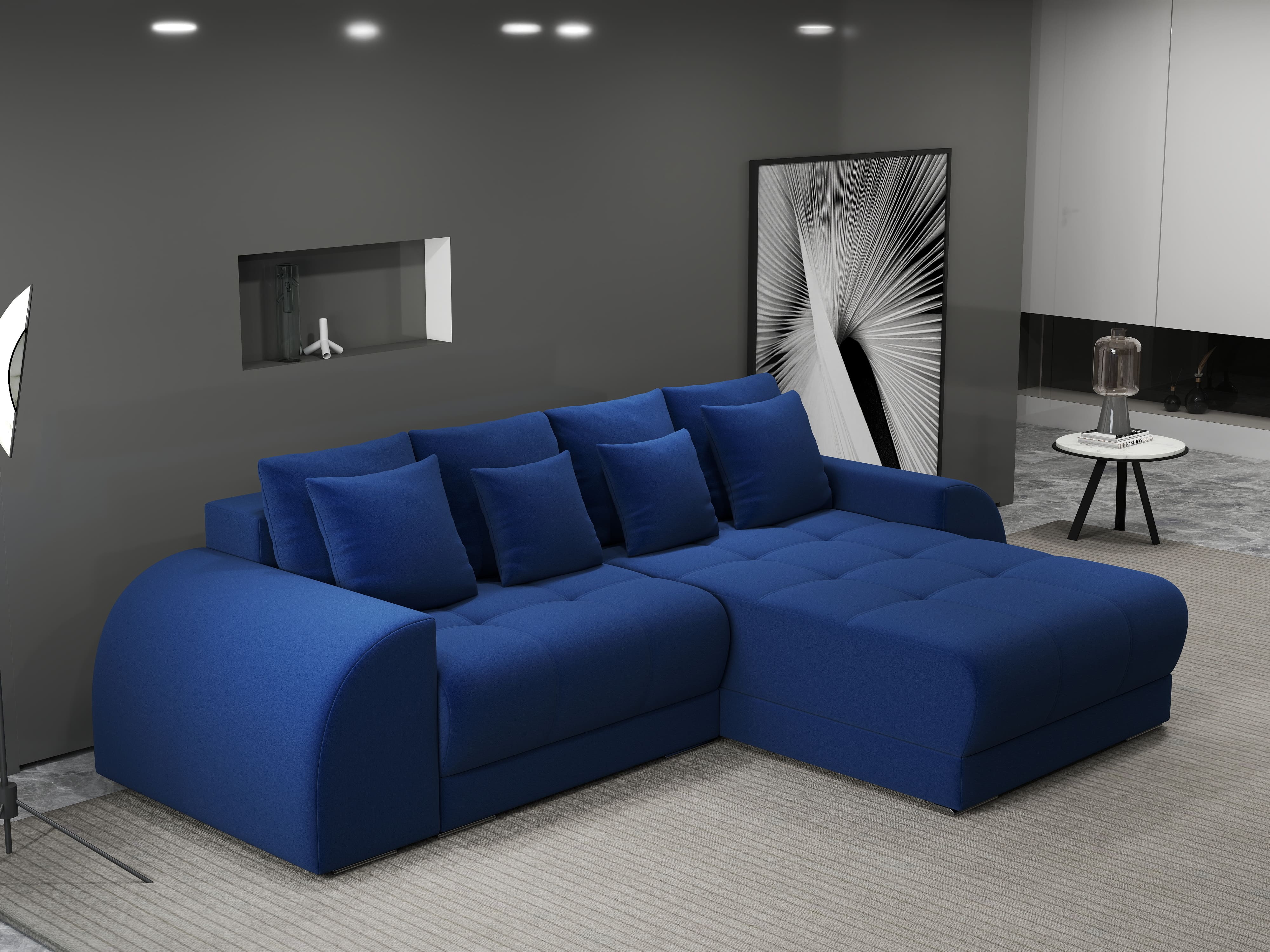 Colțar extensibil dumonde cu ladă de depozitare si sezut confortabil din spuma HR, Verona Royal Albastru II 290x185 cm Fabrica