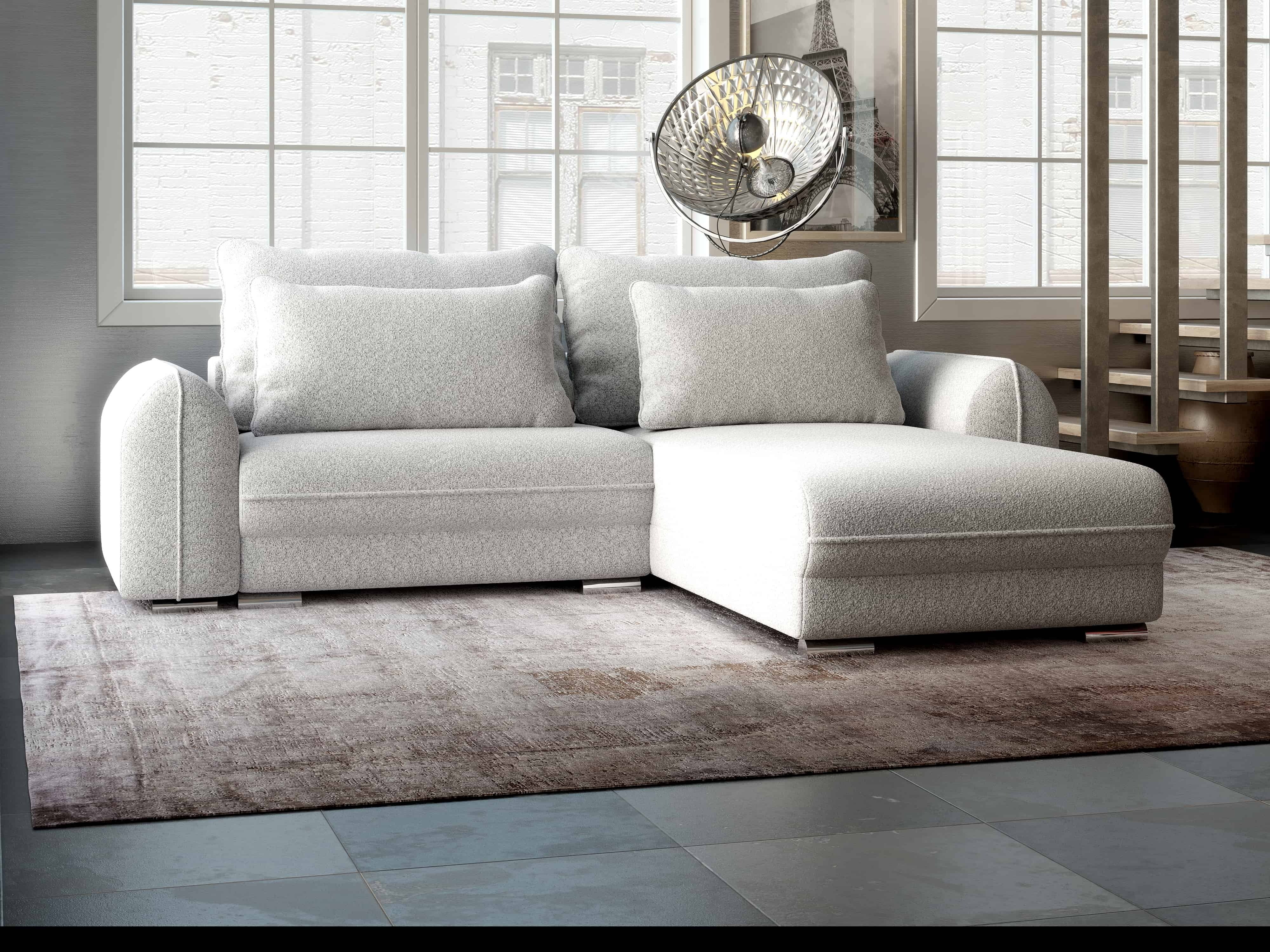 Colțar extensibil dumonde cu ladă de depozitare si sezut confortabil din spuma HR, Denver Euphoria Dove 275x185 cm II Fabrica