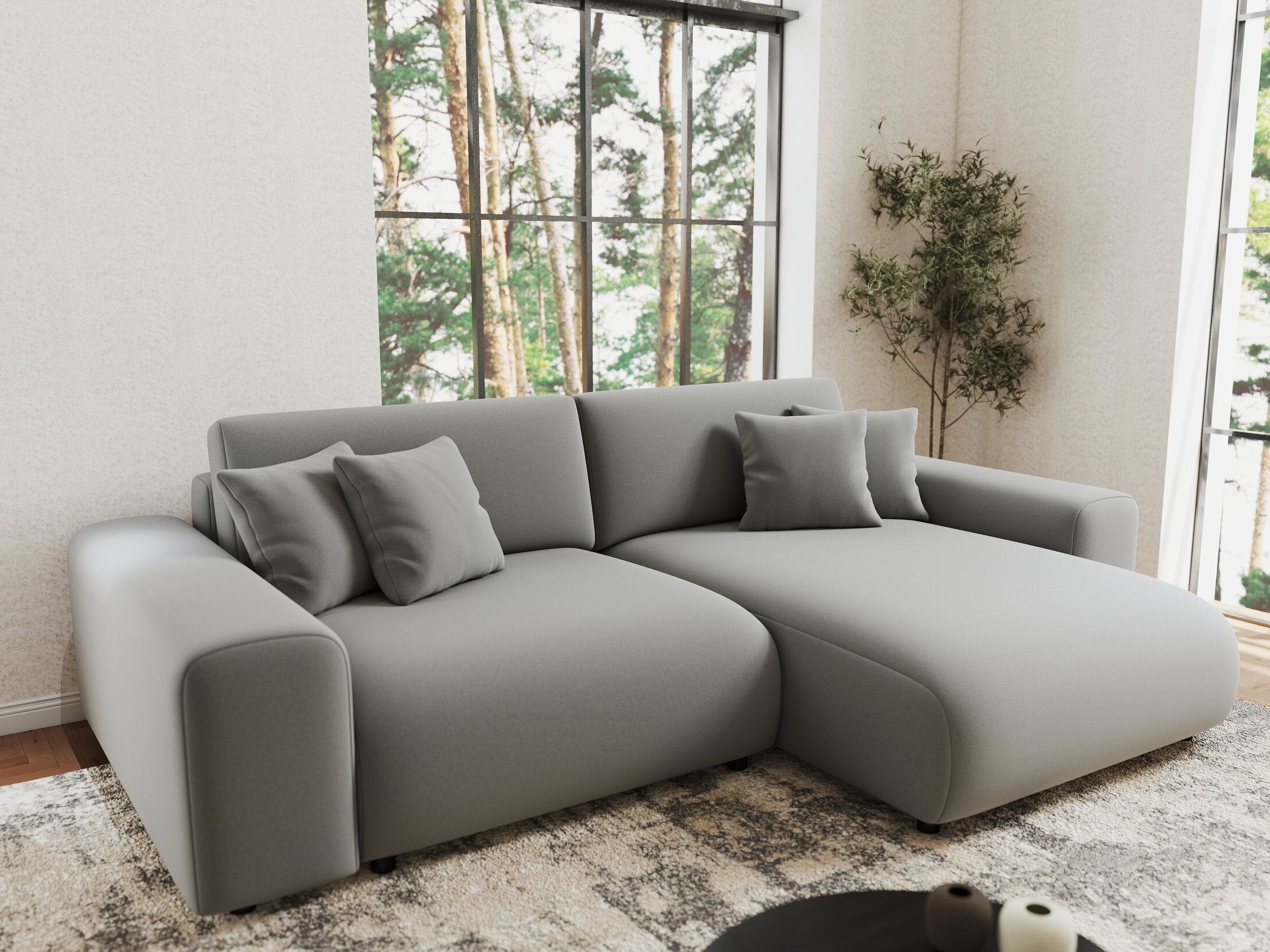 Colțar extensibil dumonde cu ladă de depozitare si sezut confortabil din spuma HR, Sarina Royal Gri 255x168 cm II