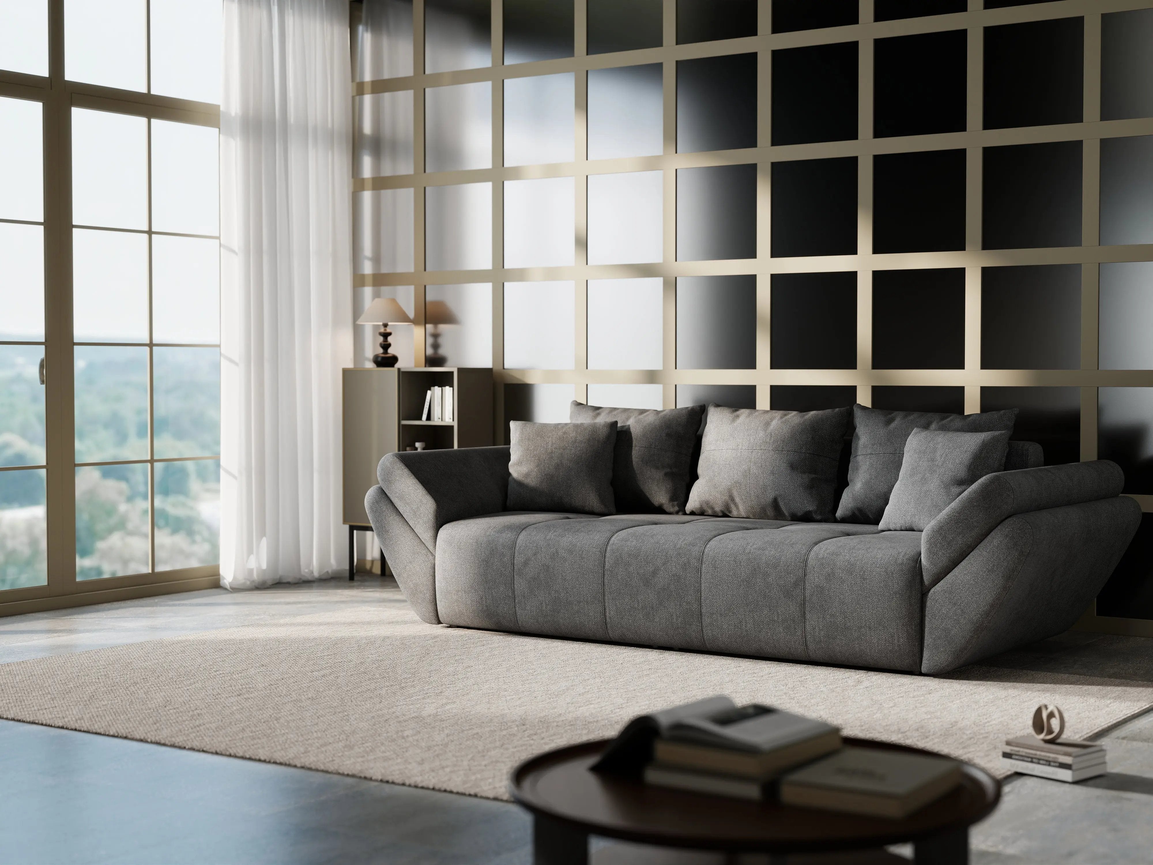 Canapea extensibilă dumonde cu ladă de depozitare si sezut confortabil din spuma HR, Berlin Enjoy Kaki 250x100 cm Fabrica